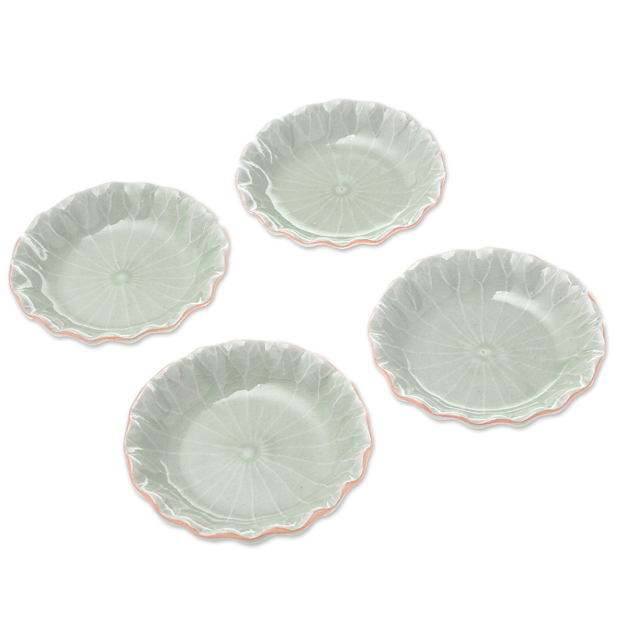 Premium Lotus Leaf Celadon Ceramic Appetizer Bowls - Set of 4