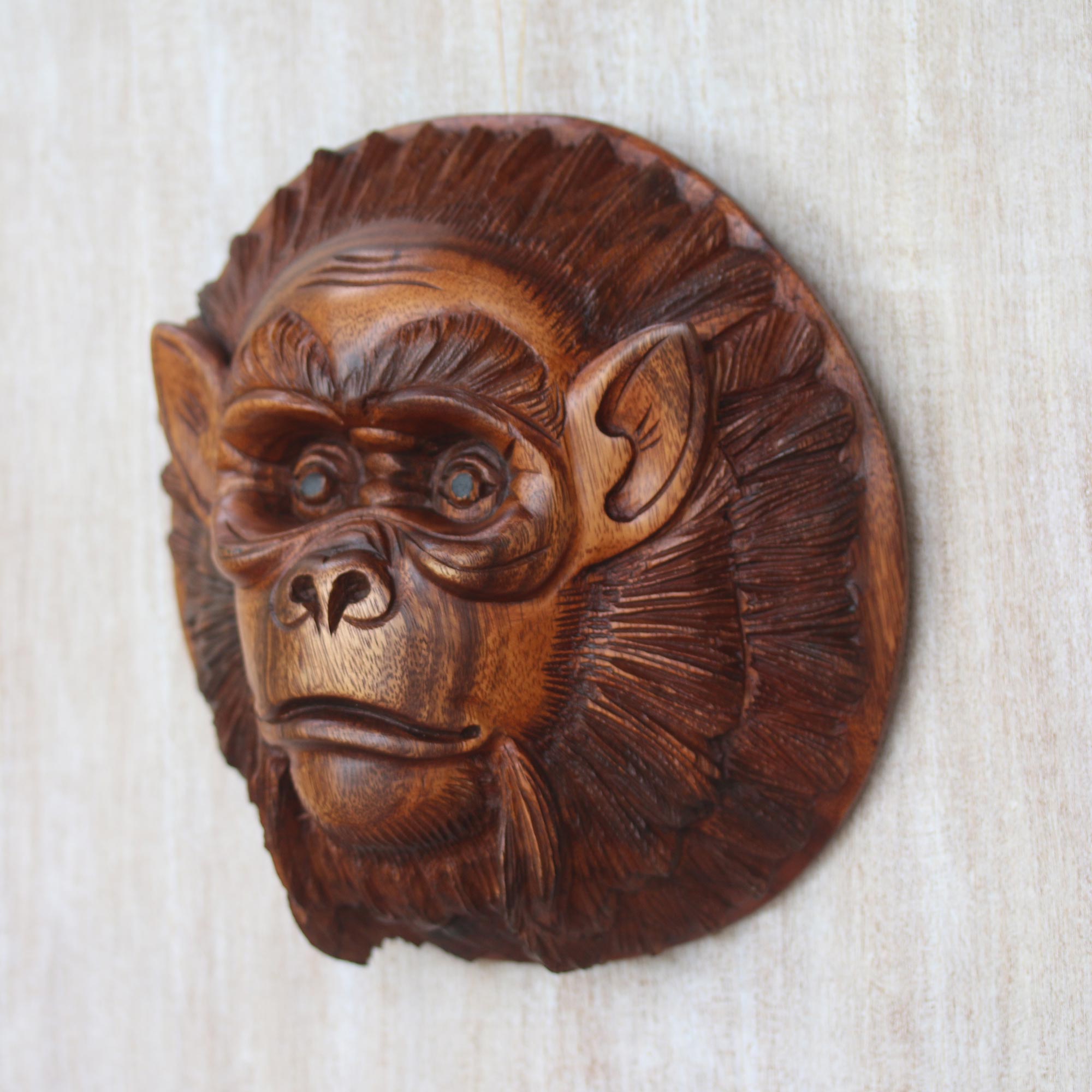 Premium Handcrafted Alpha Chimpanzee Wood Mask - Artisan Crafted in Bali