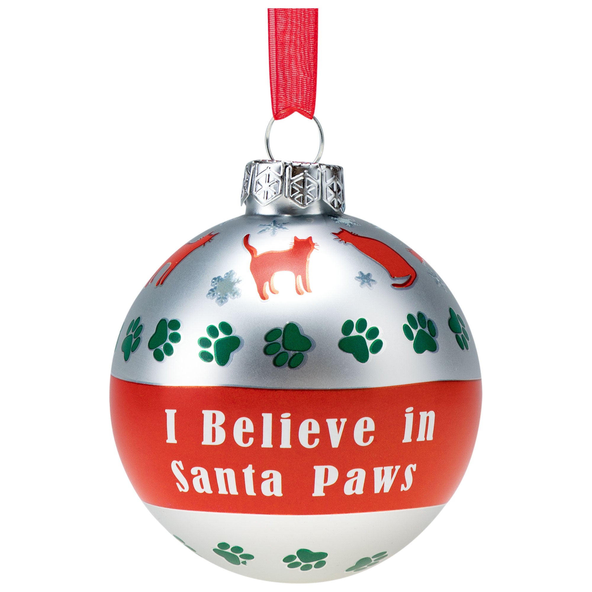 Premium Santa Paws Frosted Glass Ornament - Holiday Magic for Pet Lovers