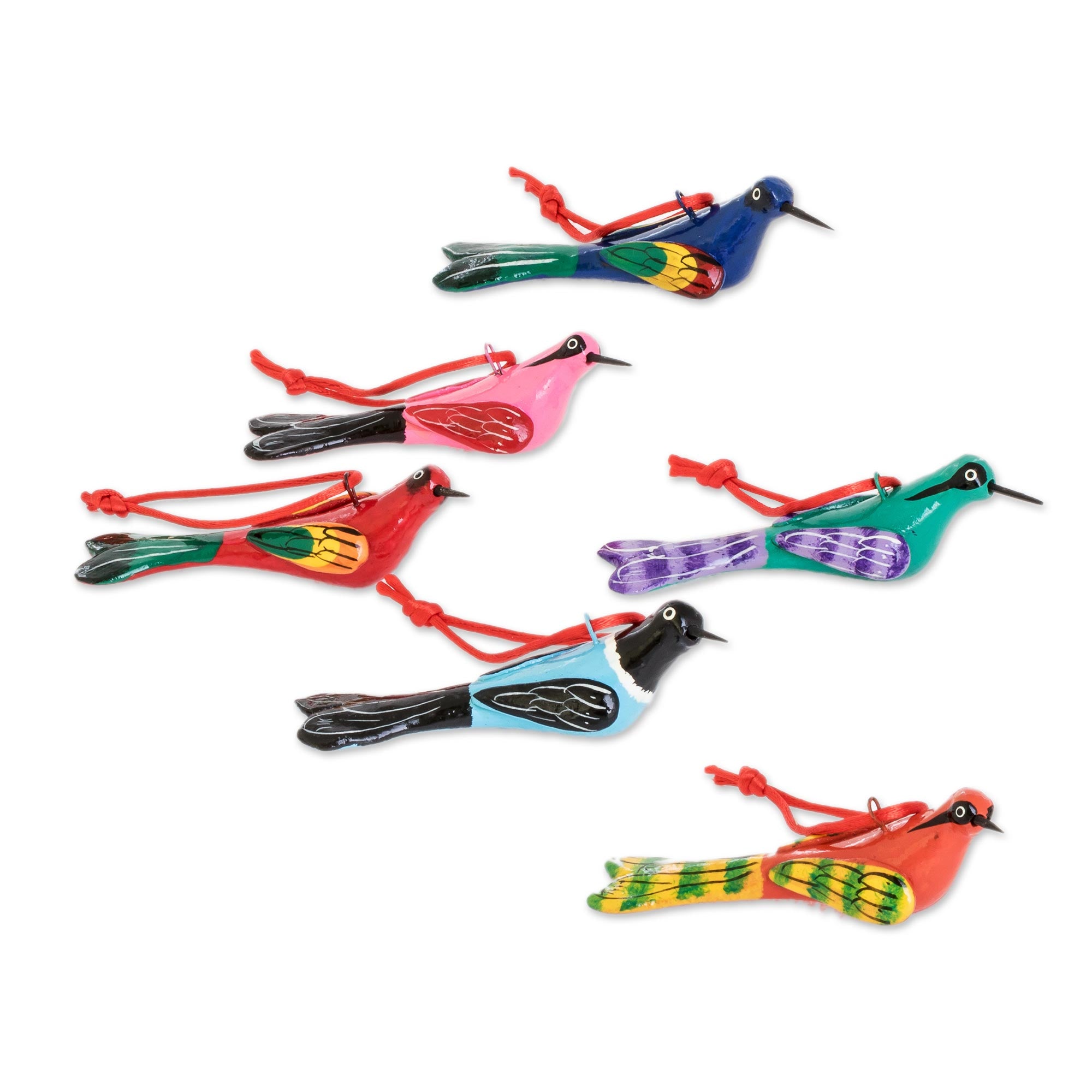 Premium Hand-Painted Ceramic Hummingbird Ornaments - Set of 6