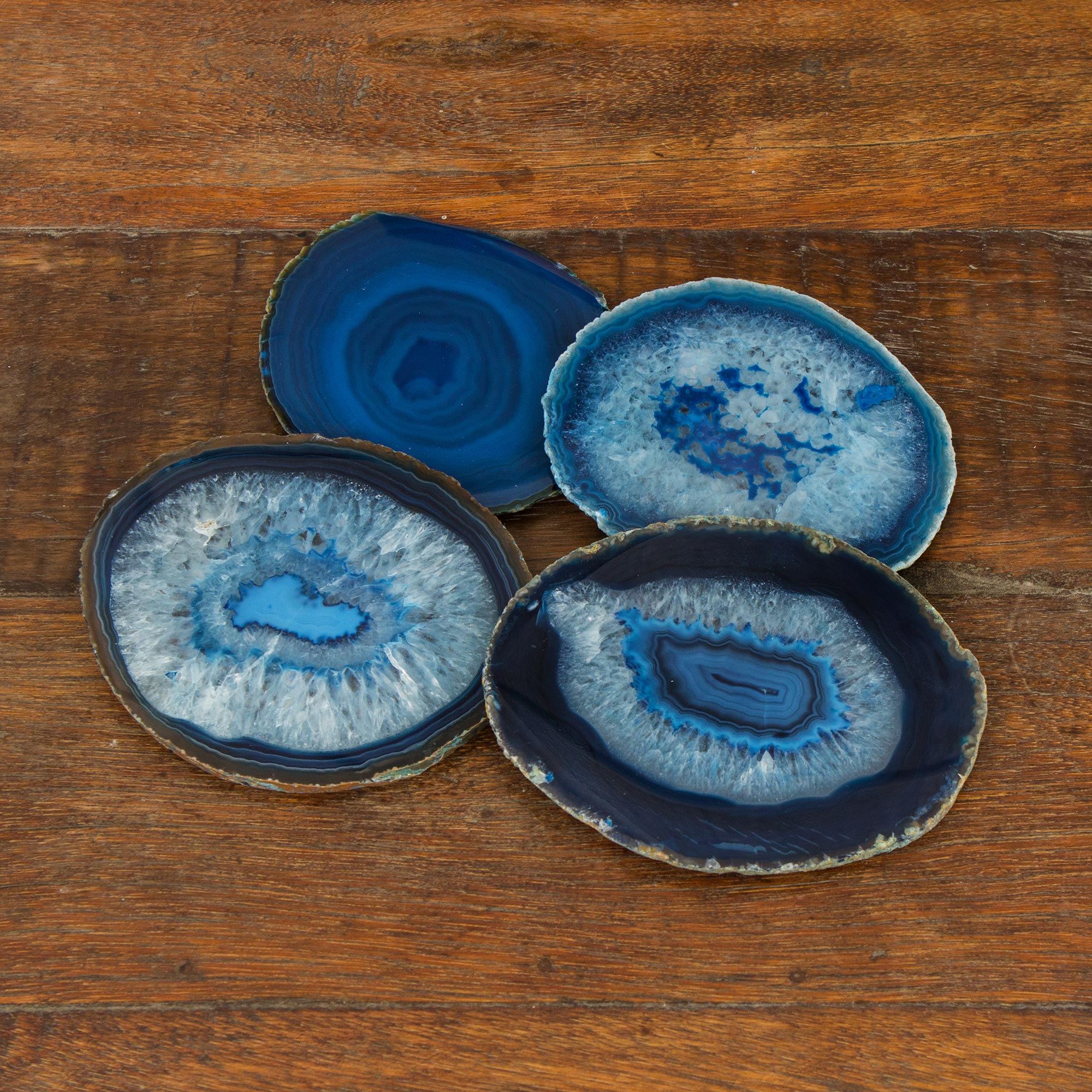 Premium Blue Agate Coasters Set of 4 - Handcrafted in Brazil