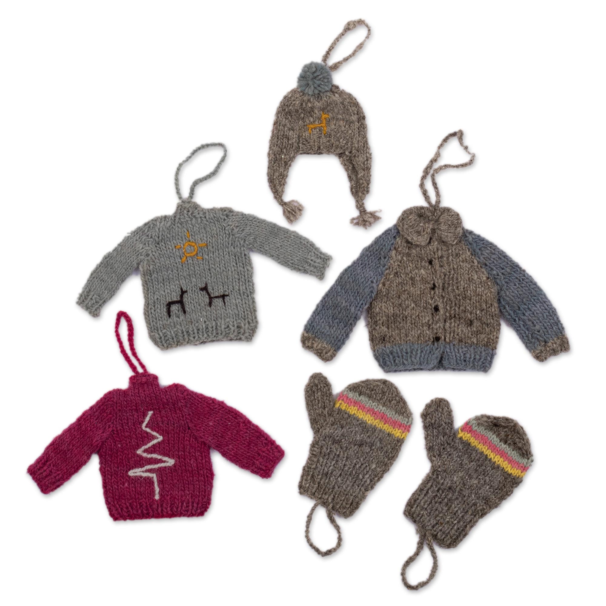 Premium Winter Warmers: Handcrafted Wool Ornaments from Peru (Set of 6)