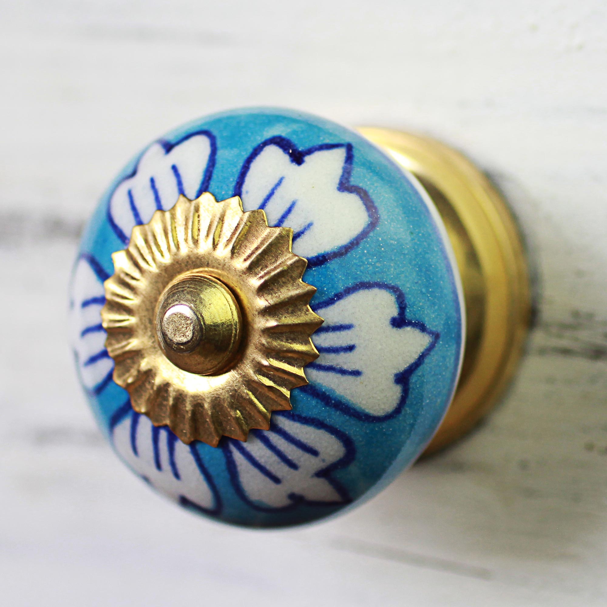 Premium Blue Floral Ceramic Cabinet Knobs - Handcrafted Set of 6