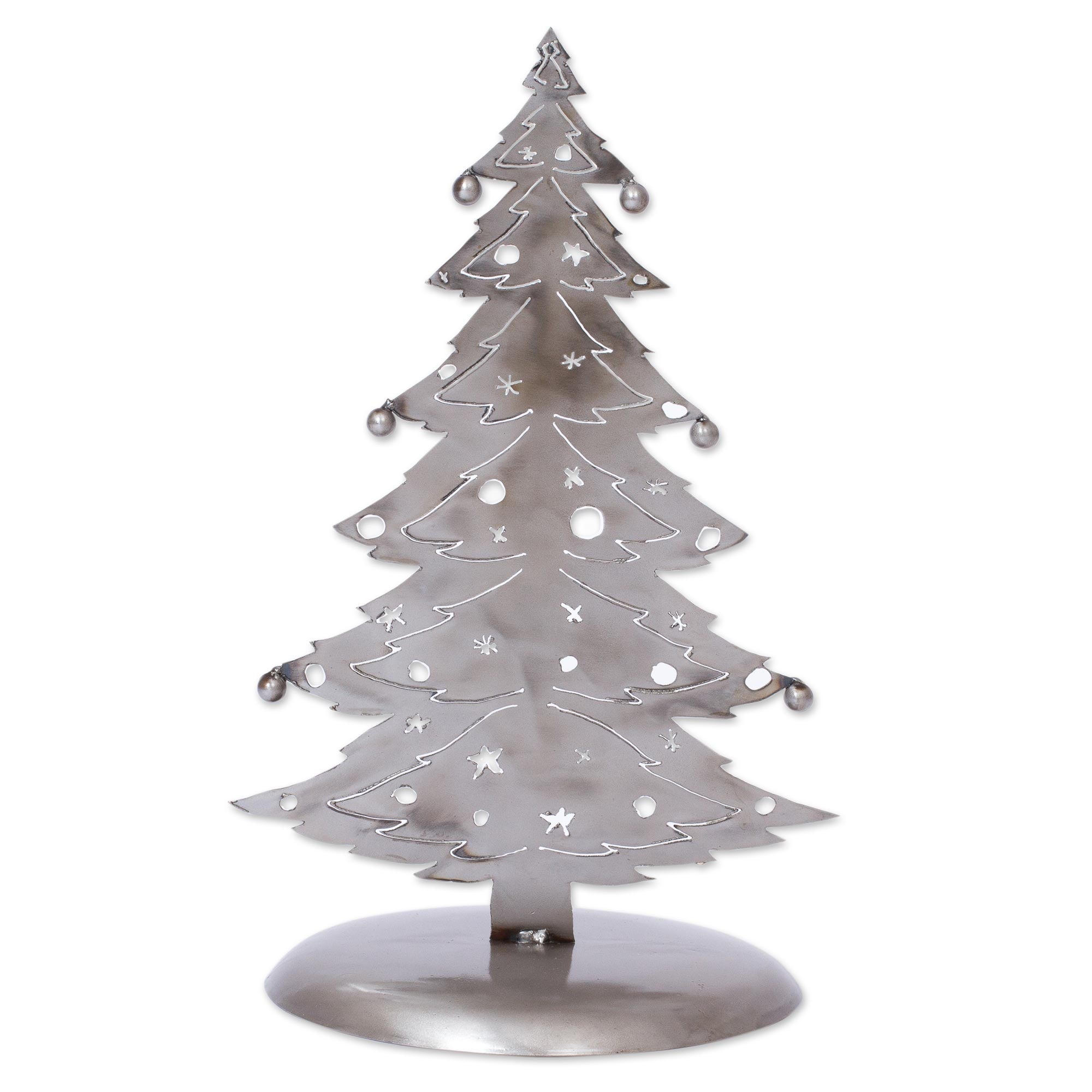 Premium Recycled Metal Christmas Tree Sculpture - Handcrafted in Mexico