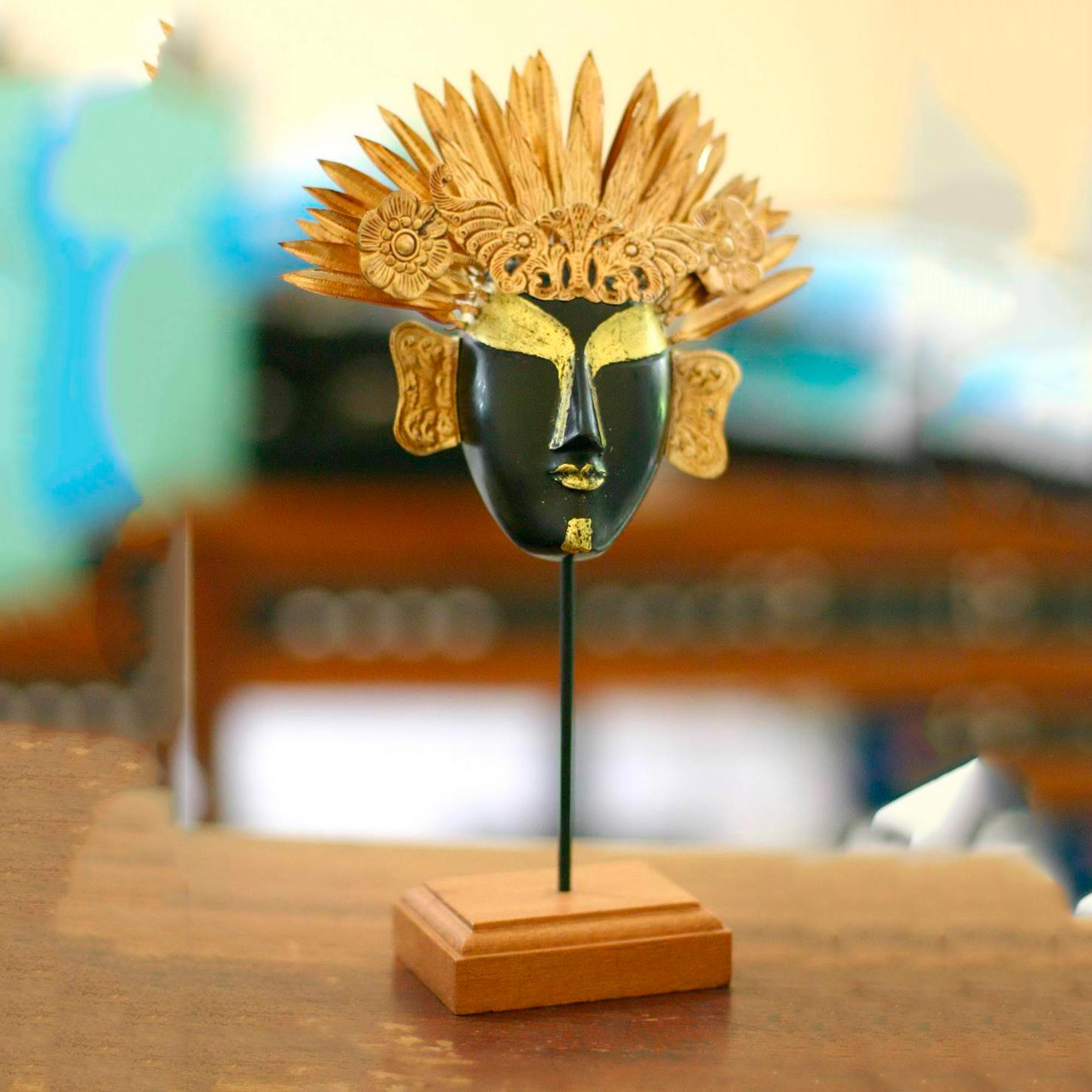 Premium Golden Queen Wood & Copper Mask