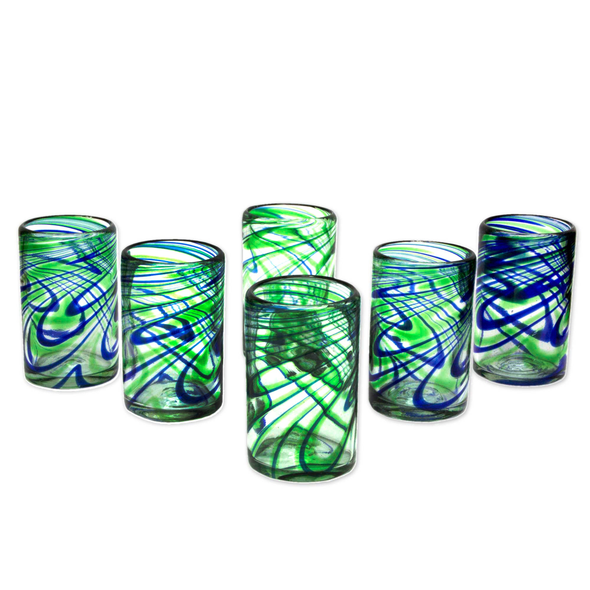Premium Handcrafted Blown Glass Tumblers - Set of 6 in Vibrant Blue & Green