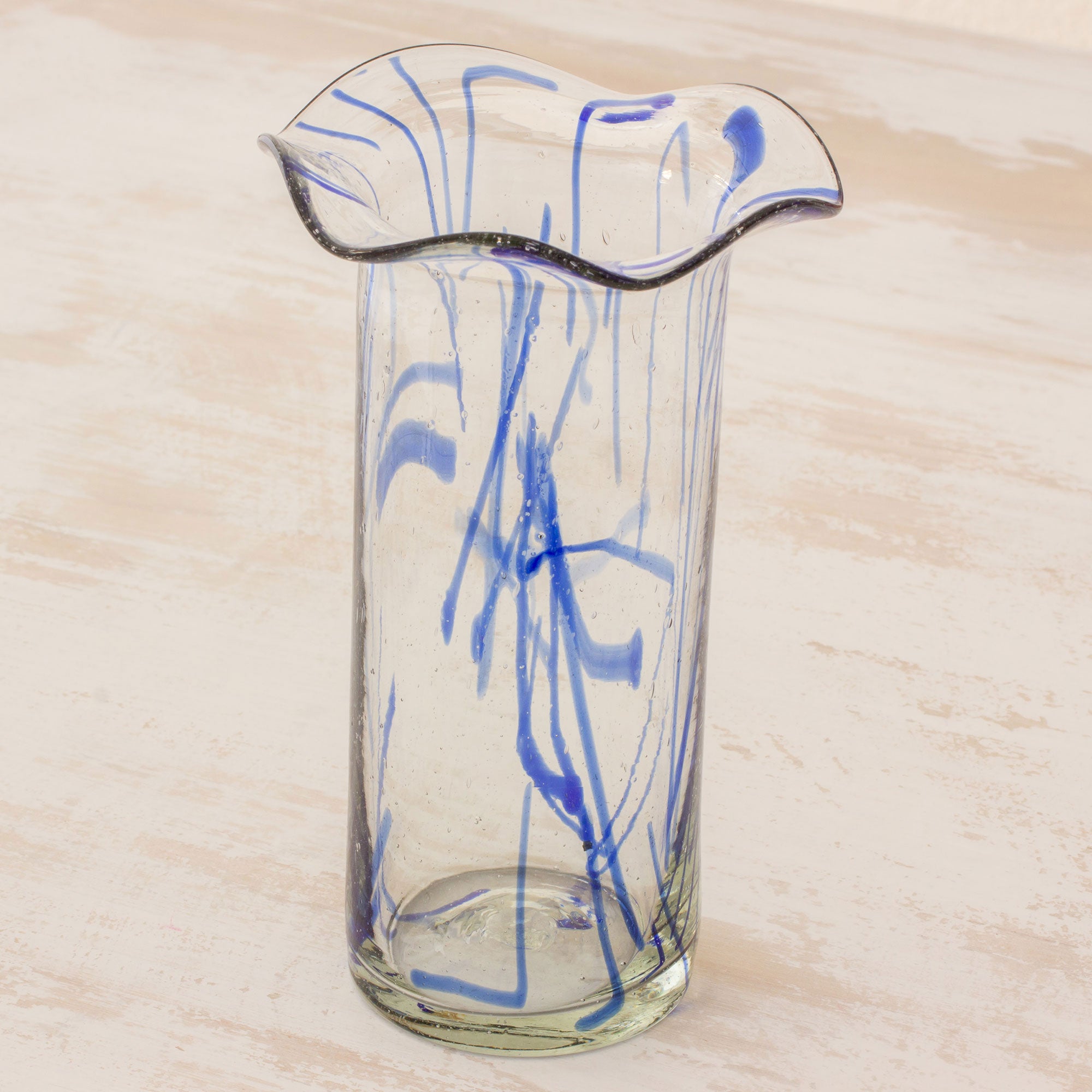 Premium Frosted Blue Hand-Blown Recycled Glass Vase - Artisan Crafted in Guatemala