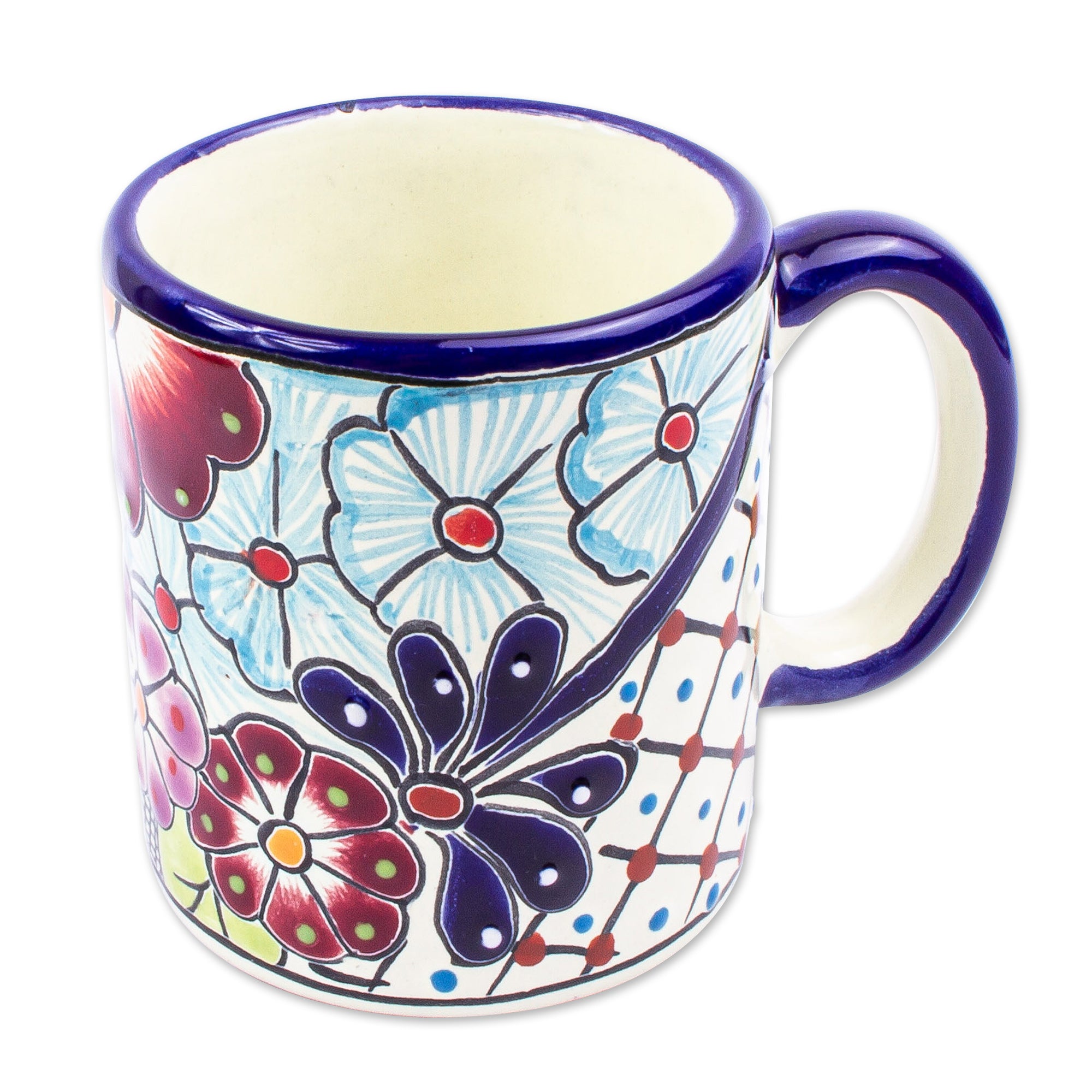 Premium Talavera-Style Multicolored Ceramic Mugs - Set of 4 (Handcrafted in Mexico)