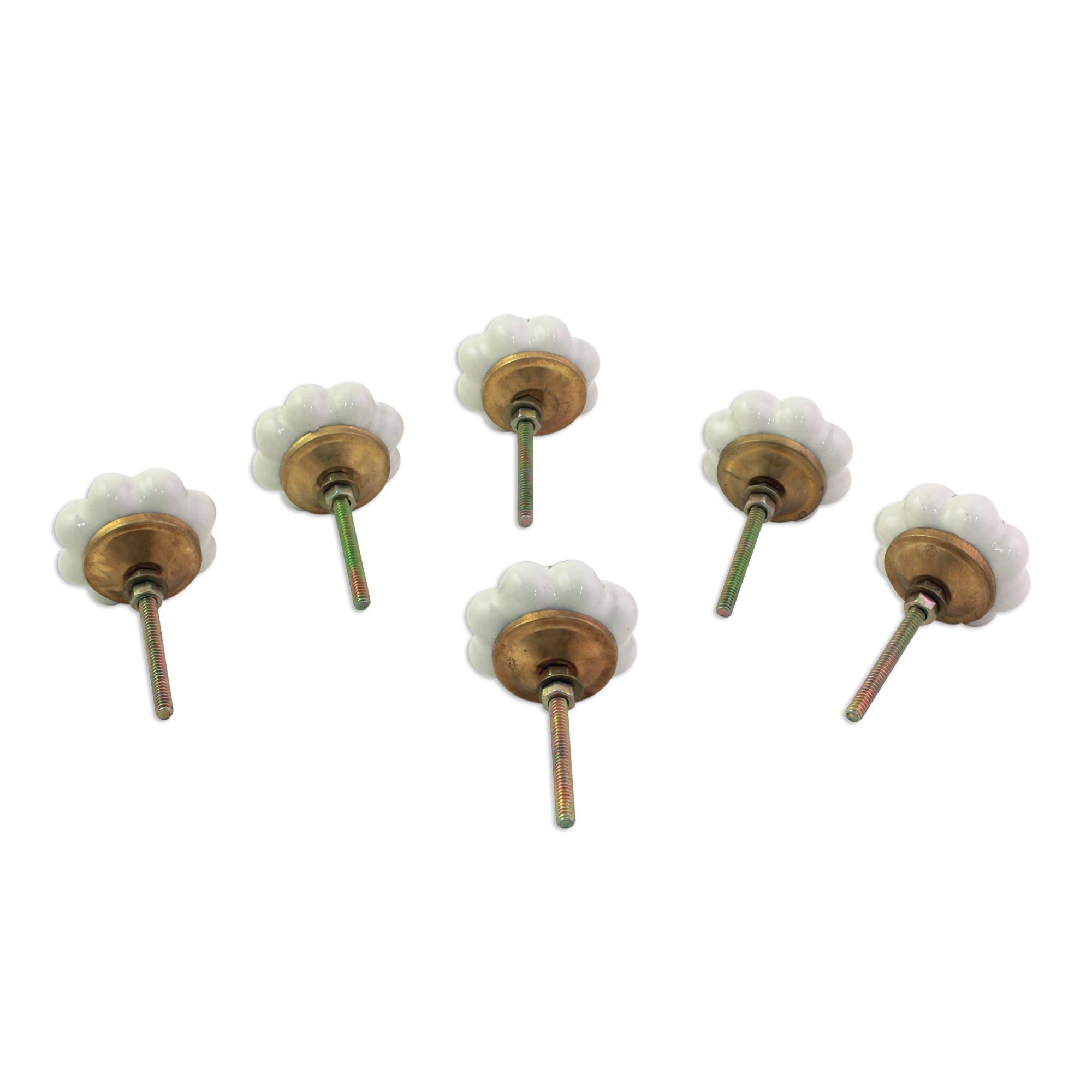 Premium Ceramic Floral Cabinet Knobs - Handcrafted Off-White Set of 6