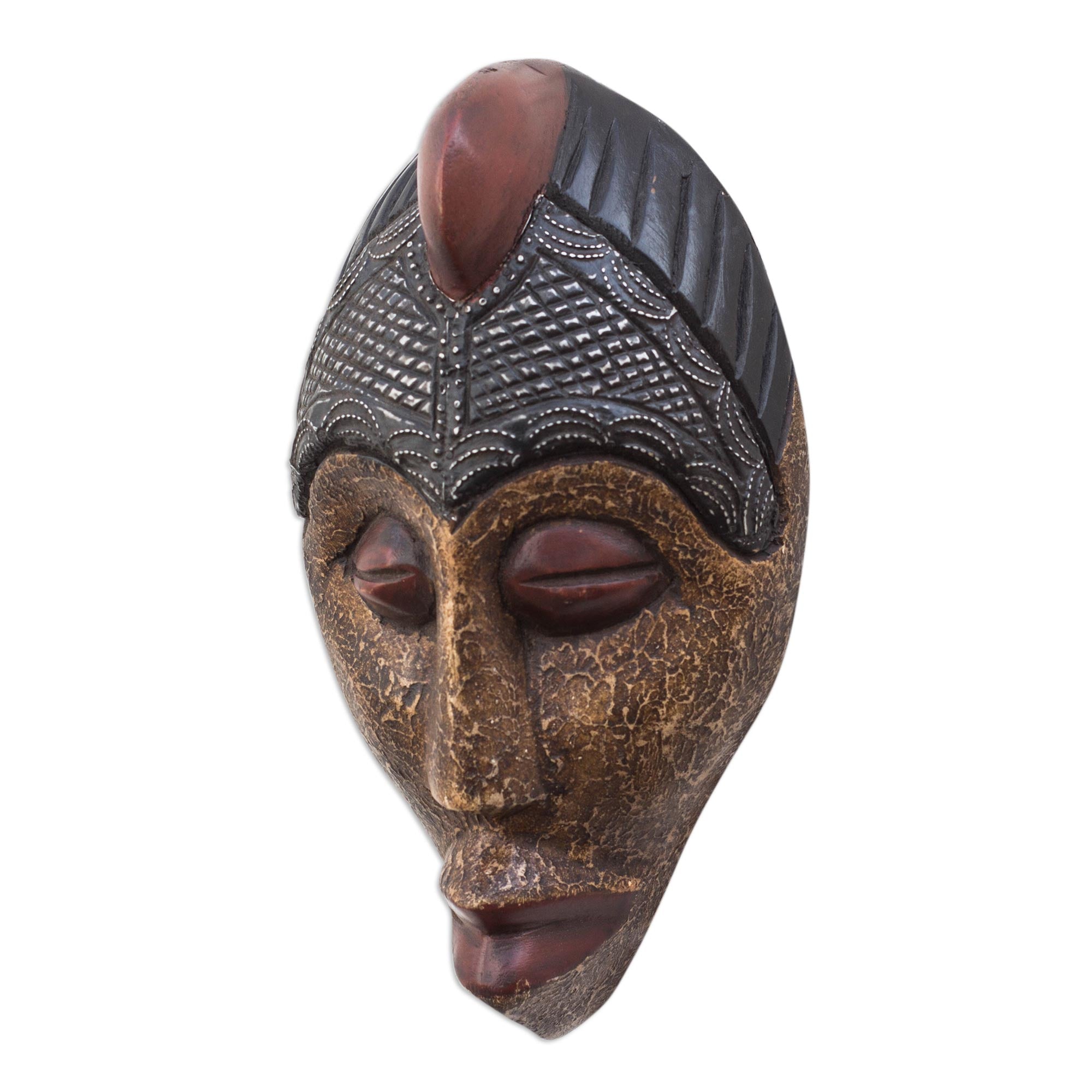 Premium African Wood Mask with Brass & Aluminum Accents – Handcrafted in Ghana