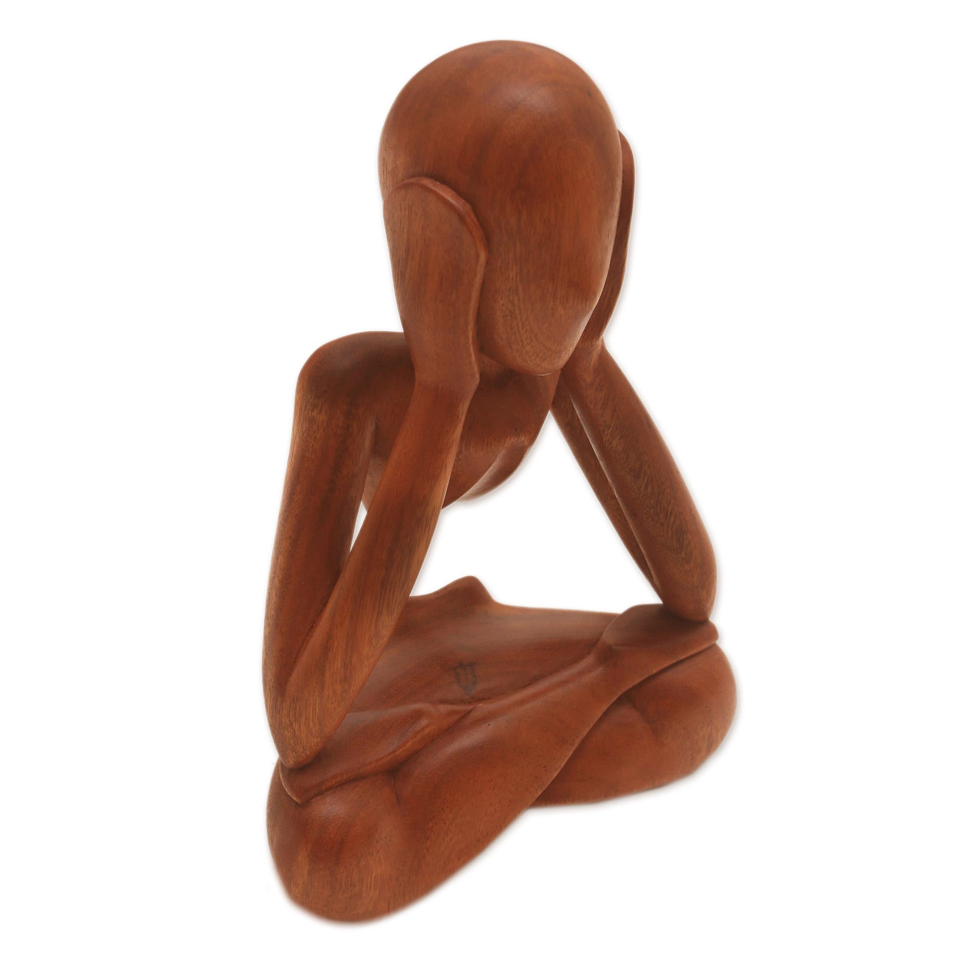 Premium Hand-Carved Abstract Suar Wood Sculpture - Thoughtful Art Piece from Indonesia