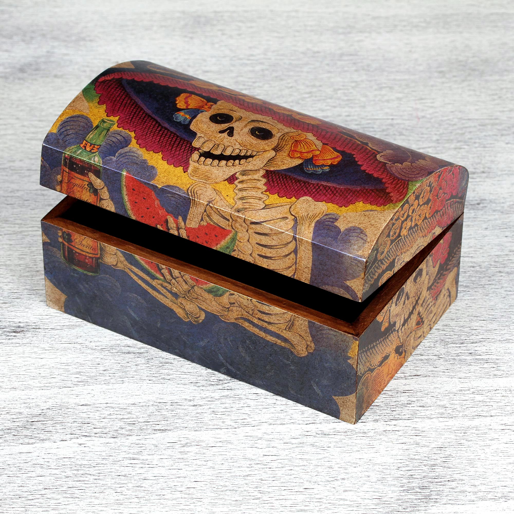 Premium Catrina My Love Pinewood Decoupage Chest - Ultimate Mexican Artistry