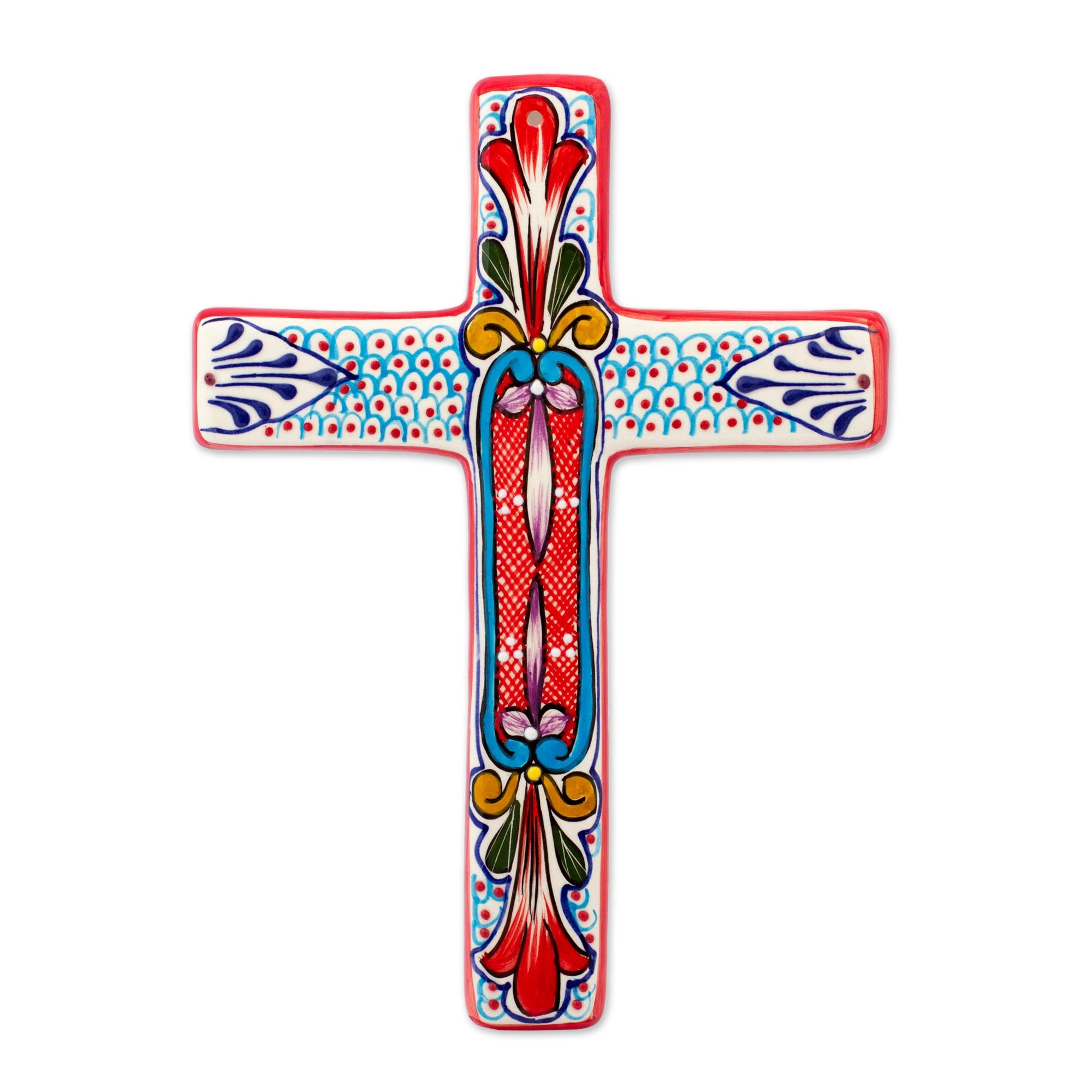Premium Hand-Painted Red Lily Ceramic Wall Cross – Authentic Mexican Artisan Craft