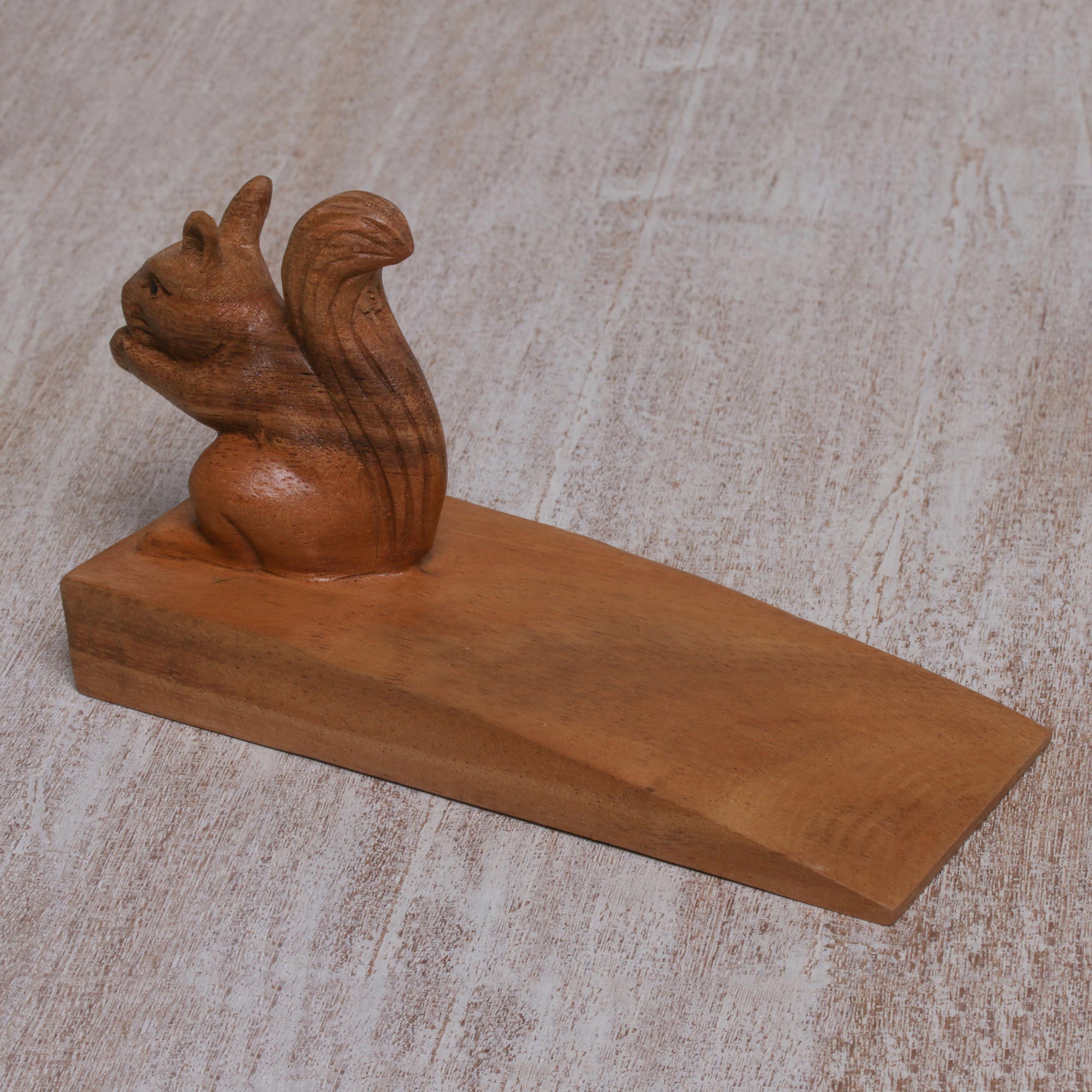 Premium Handcrafted Squirrel Wood Doorstop - Unique Home Decor