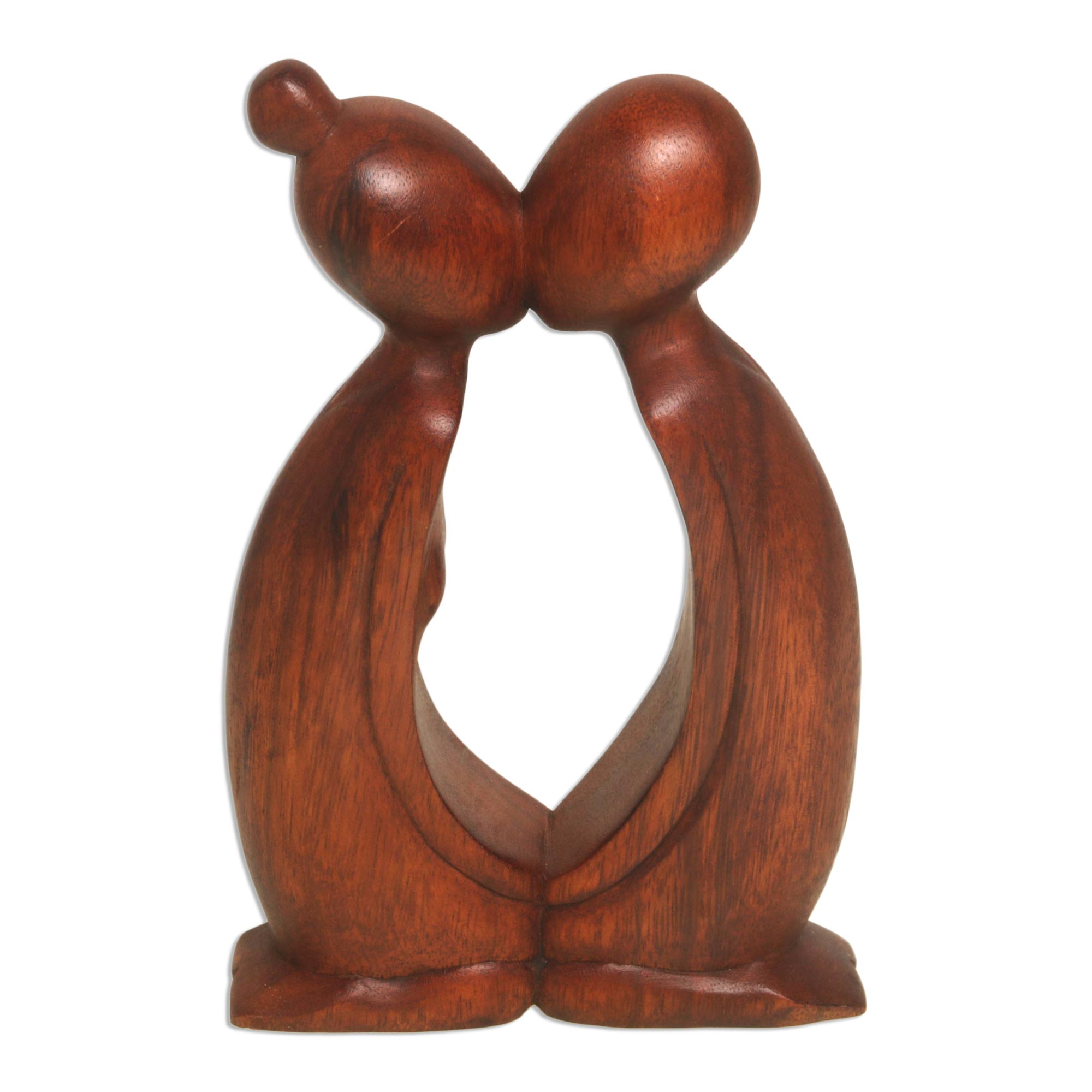 Premium Hand-Carved Romantic Suar Wood Statue - 'Kissing You' from Bali
