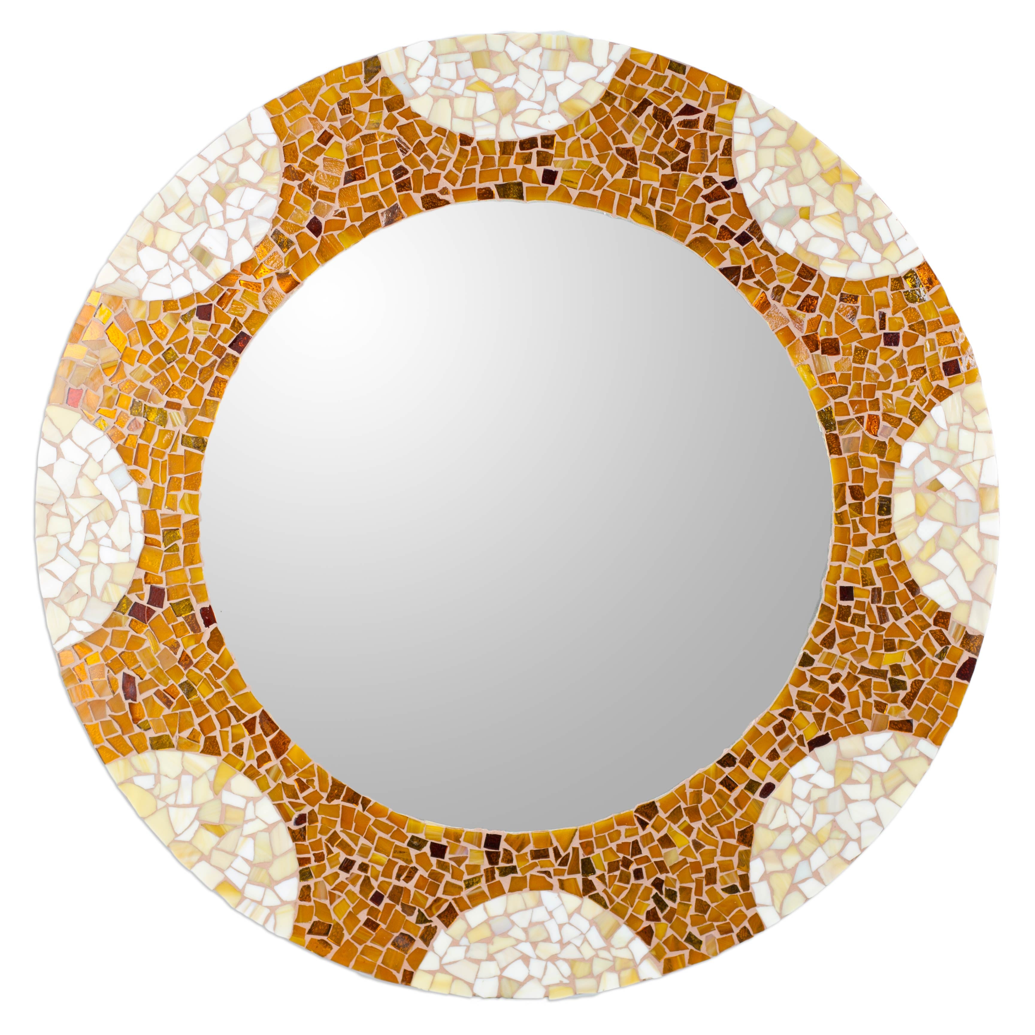 Premium Handcrafted Mexican Glass Mosaic Wall Mirror – Earth & Sun Design (23 Inch)