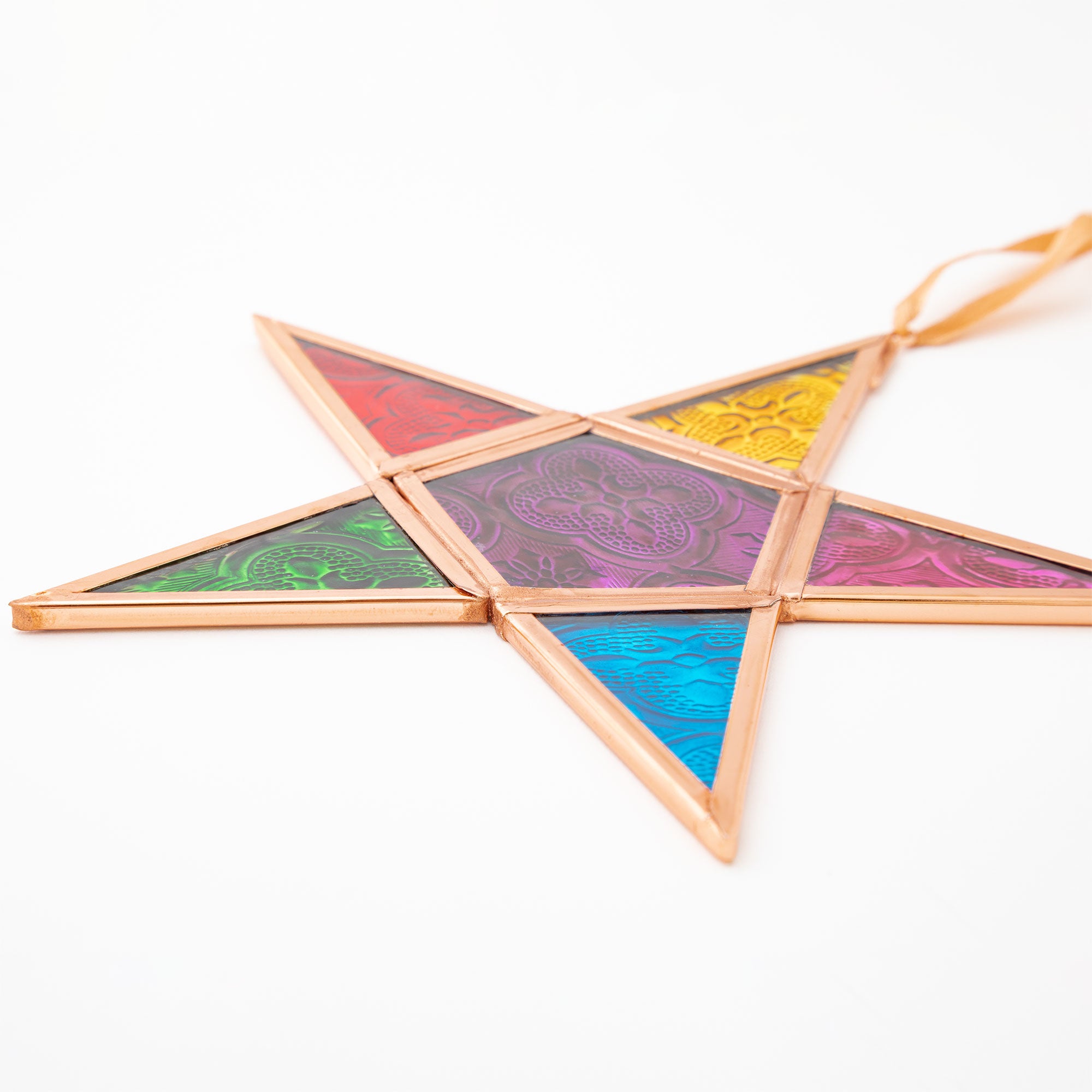 Premium Moravian Rainbow Star Ornament - Handmade Stained Glass Decor