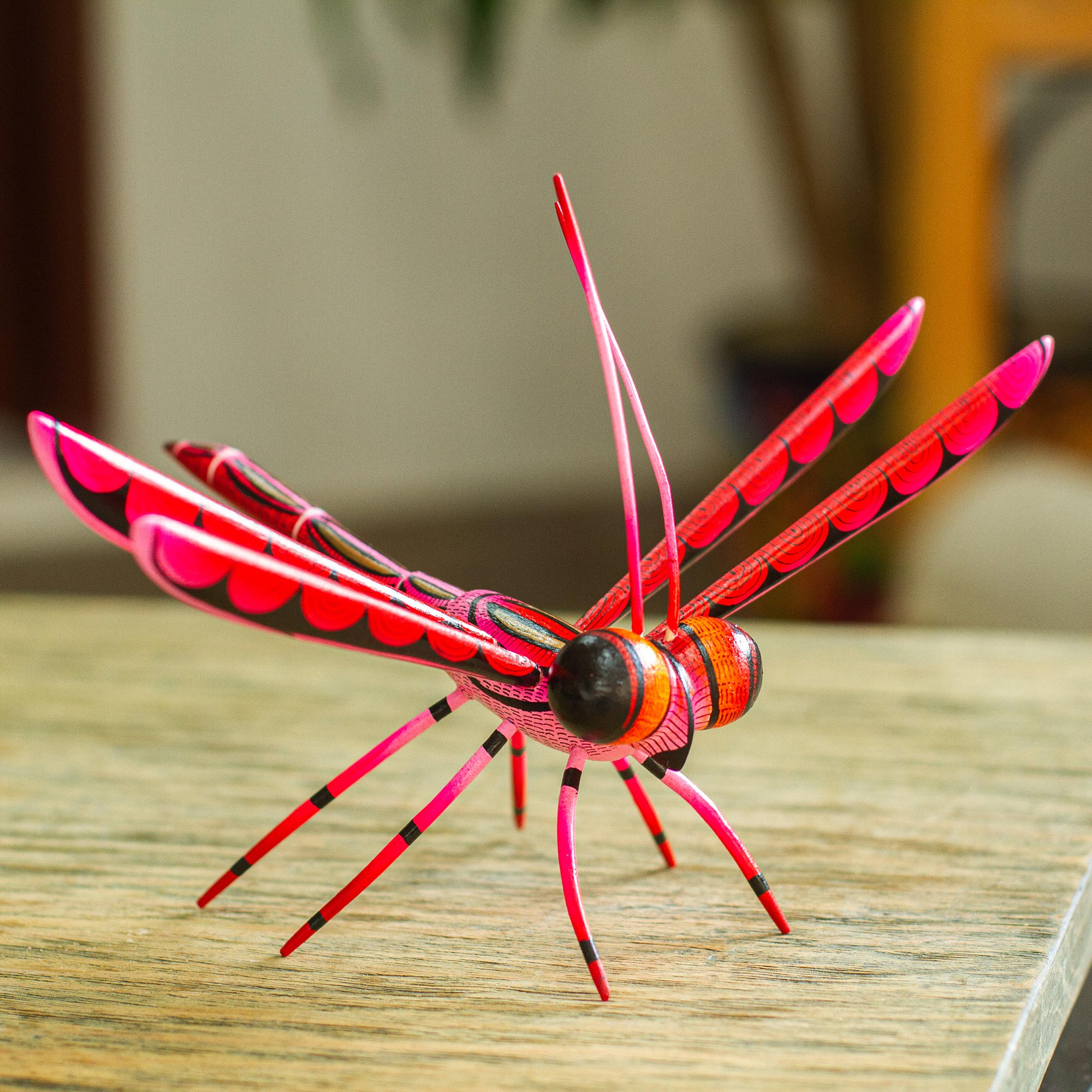 Premium Handcrafted Pink Copal Wood Dragonfly Sculpture – Sweet Freedom in Pink