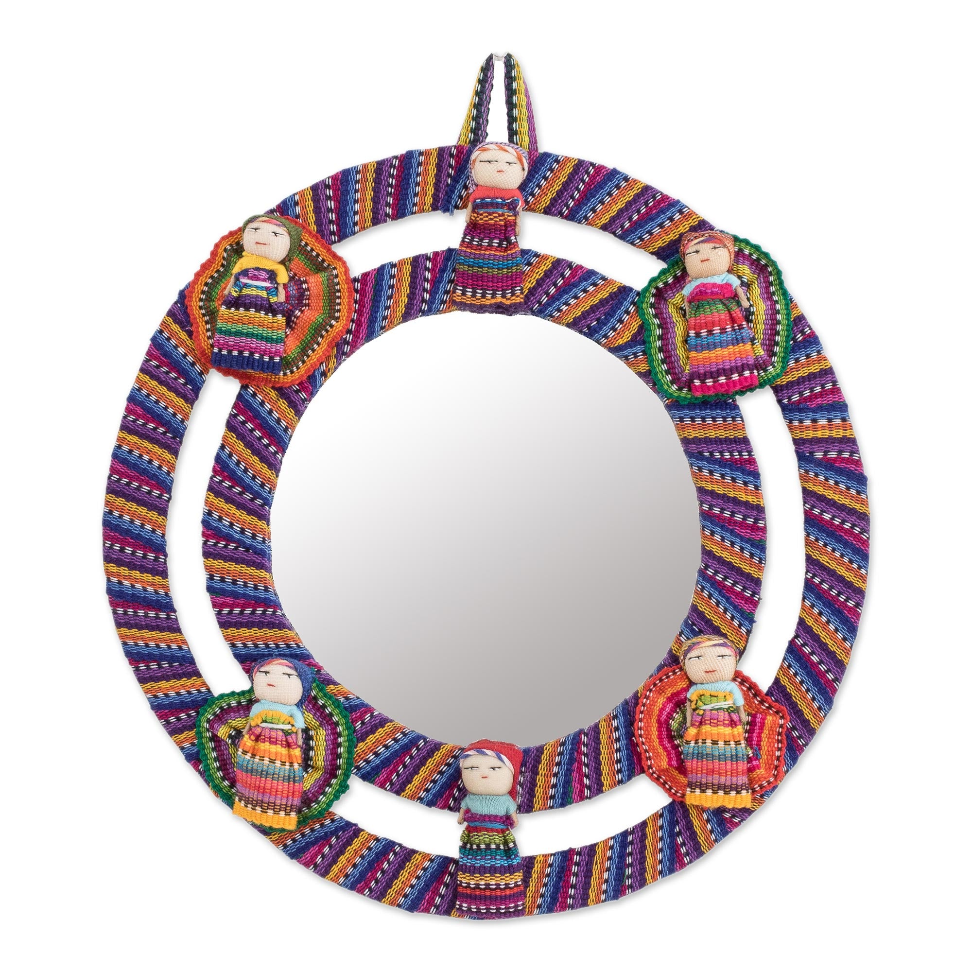 Premium Quitapenas Harmony Wall Mirror with Handmade Worry Dolls - Guatemalan Artisan Craft