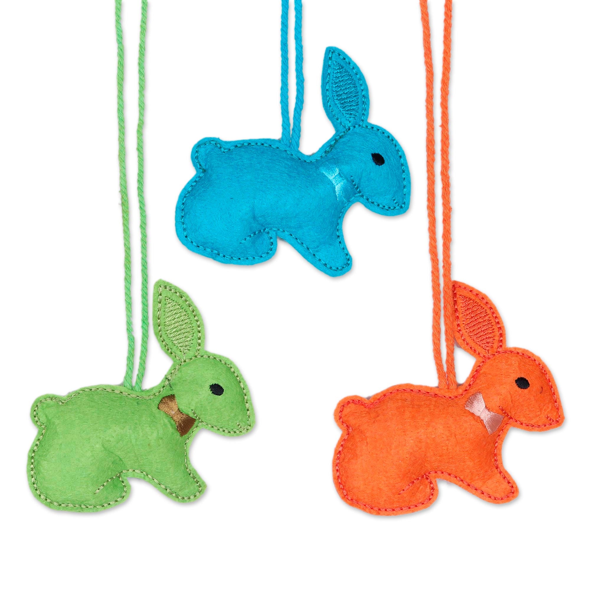 Premium Handcrafted Colorful Bunny Ornaments - Set of 6, India Artisan Collection