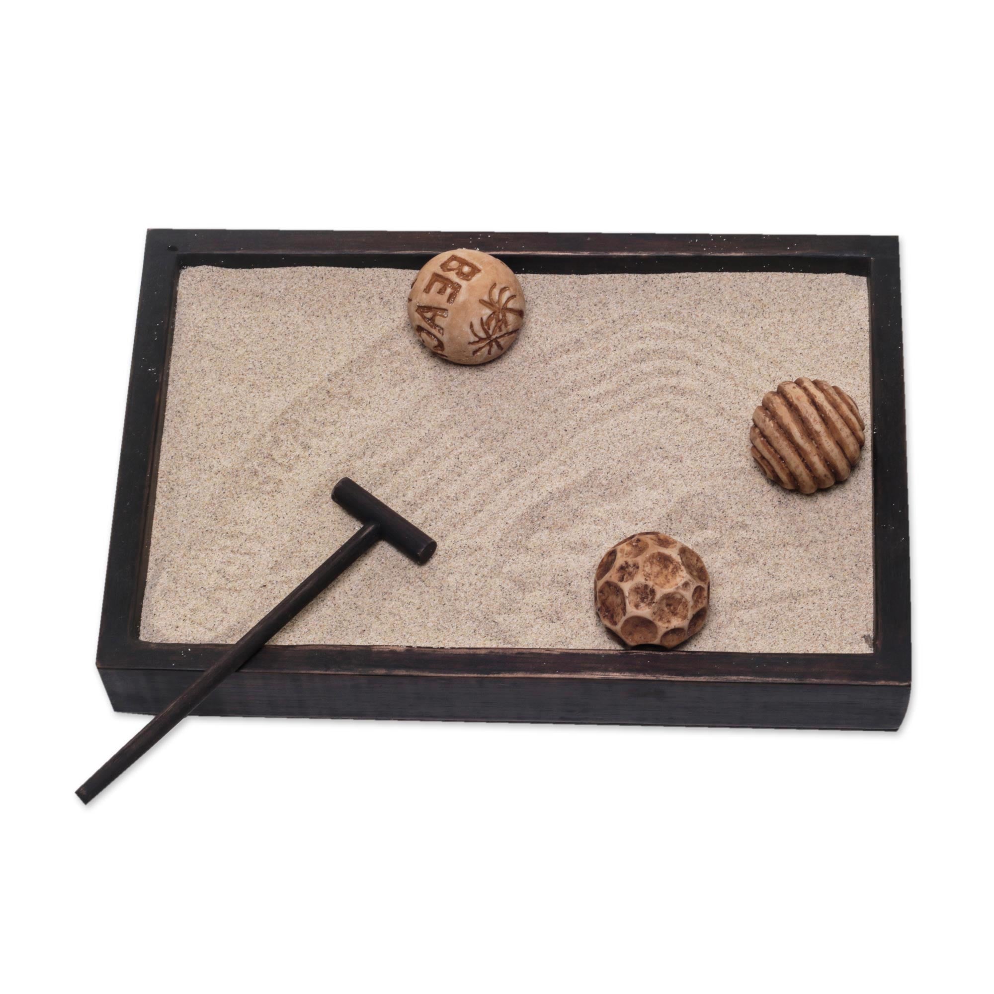 Premium Handcrafted Zen Garden Set - Serene Beach Meditation Kit with Jempinis Wood Tray
