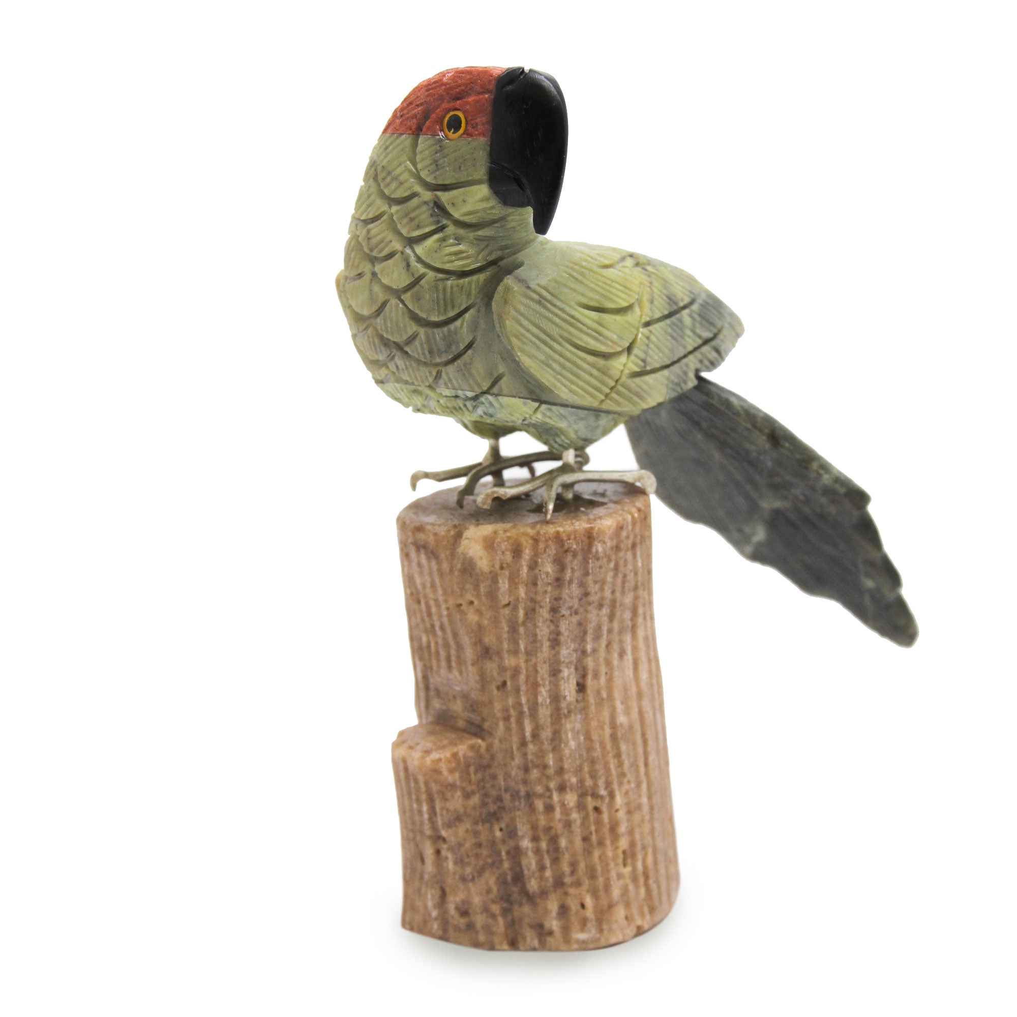 Premium Hand-Carved Andean Green Parrot Gemstone Sculpture