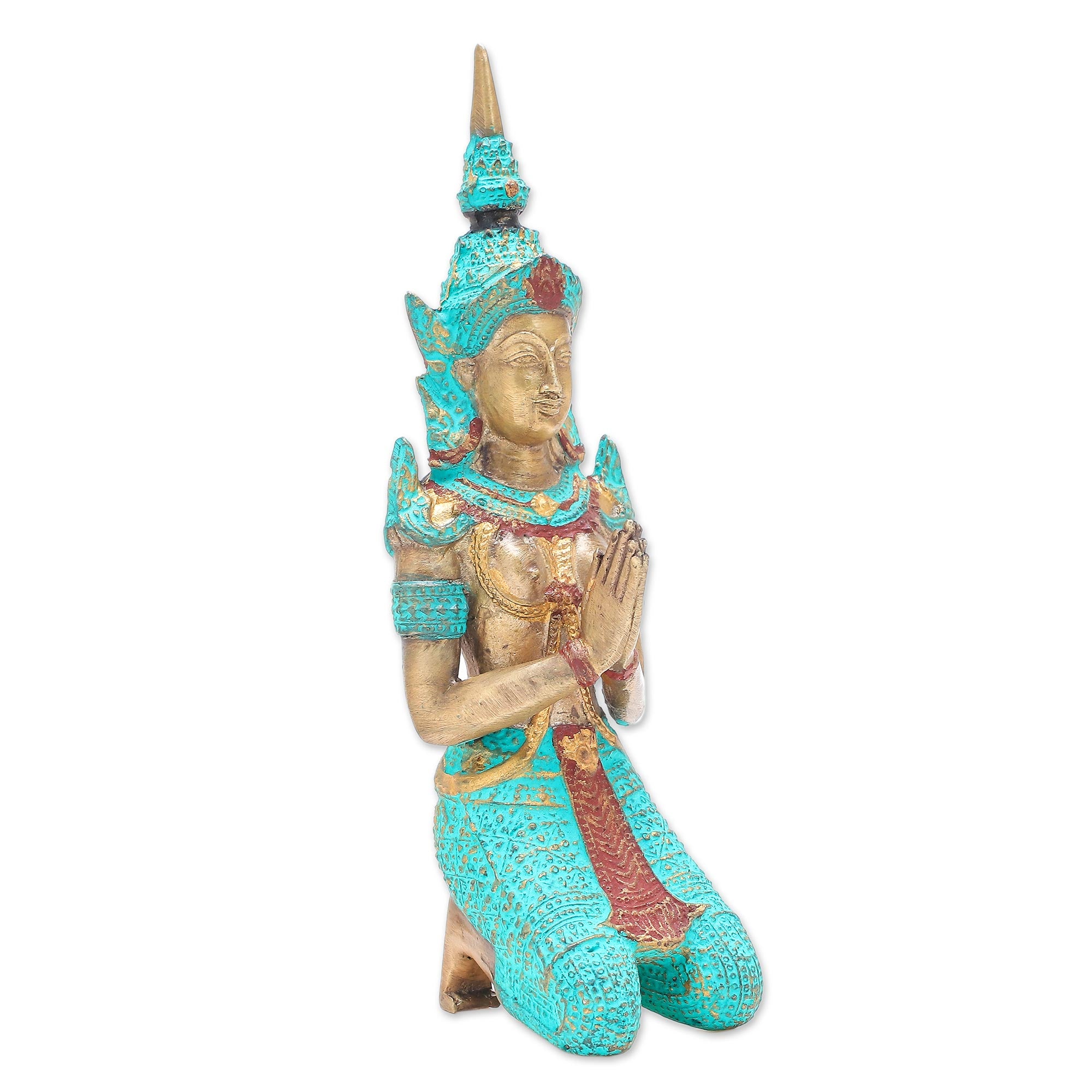Premium Thai Brass Sculpture: Woman Angel Greeting Devotion