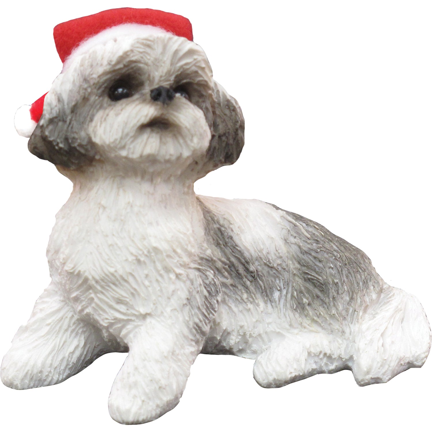 Premium Hand-Painted Shih Tzu Christmas Ornament – Silver & White Santa Edition