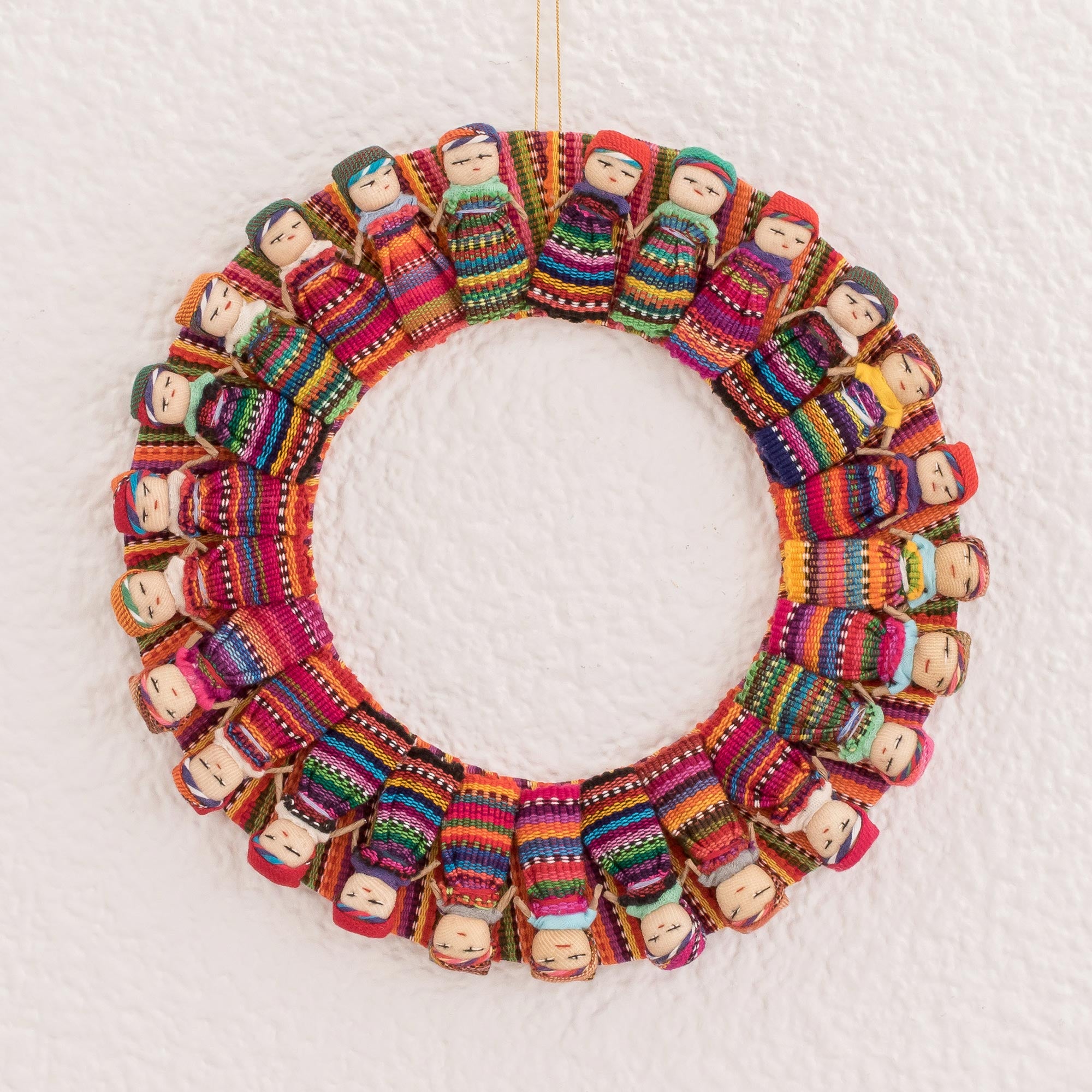 Premium Guatemalan Quitapena Happiness Cotton Worry Doll Wreath