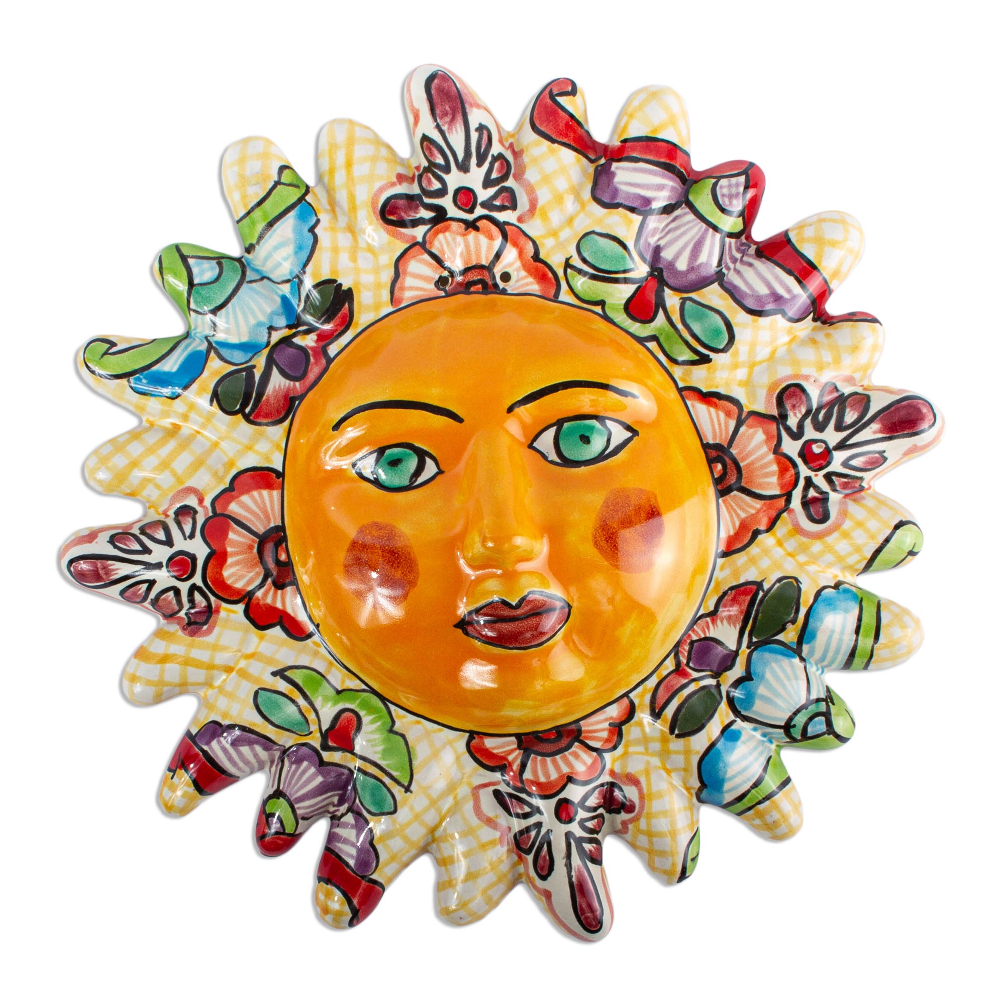 Premium Handcrafted Talavera Sun Wall Art - Vibrant Floral Design