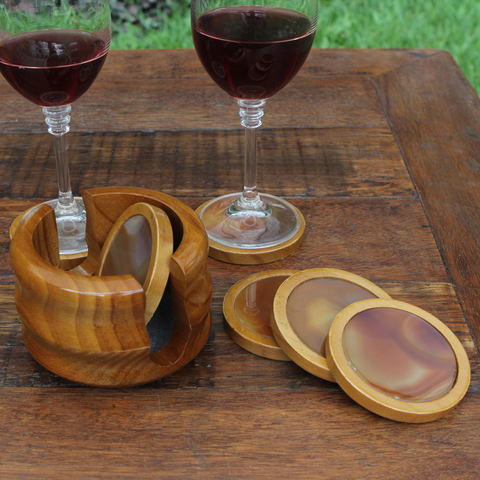 Premium Handcrafted Agate & Cedar Coasters Set of 6 with Stand