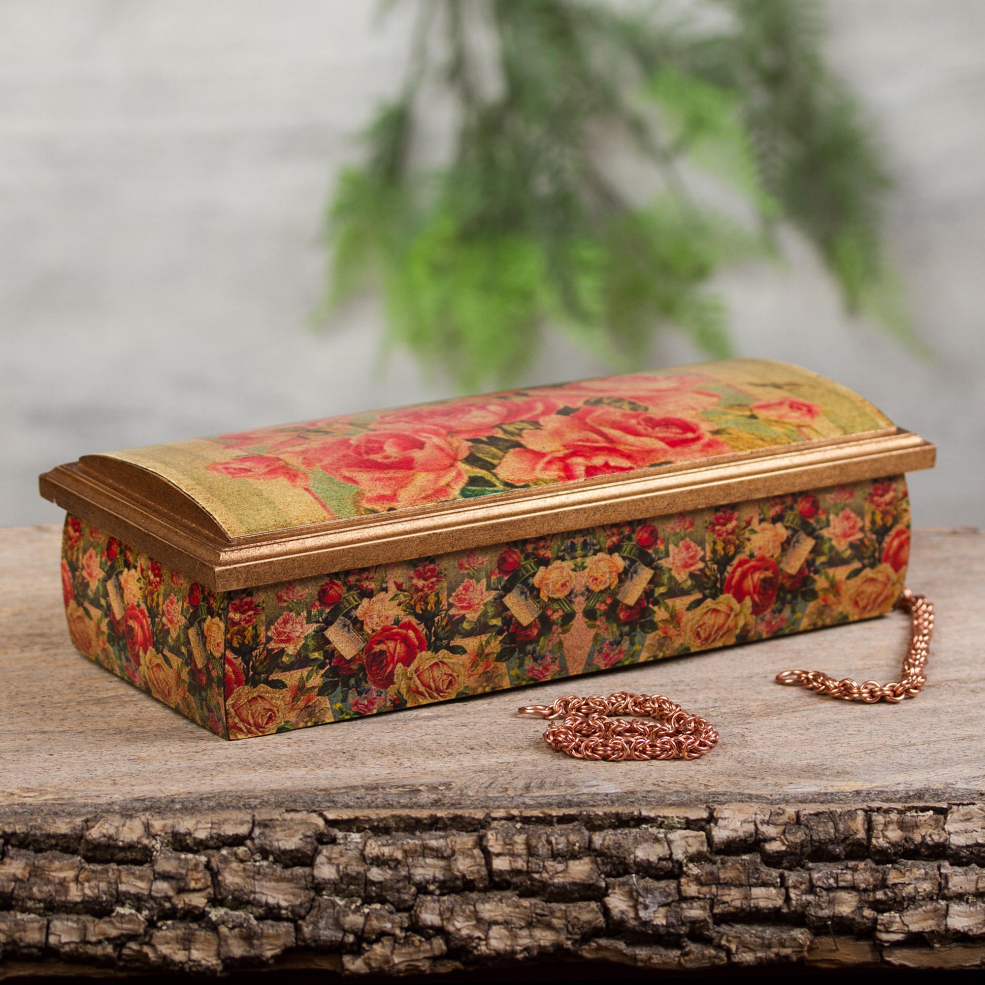 Premium Handcrafted Roses Mexico Jewelry Box with Mirror - Ultimate Floral Decoupage Design