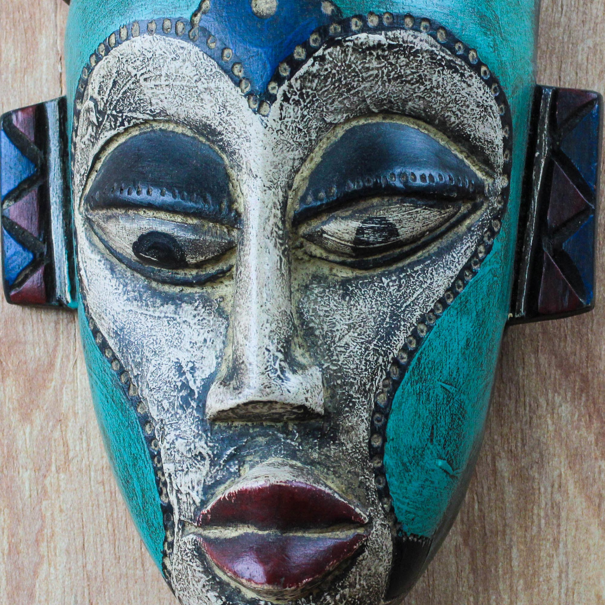 Premium Handcrafted African Wood Mask - Emiyi Blue from Ghana