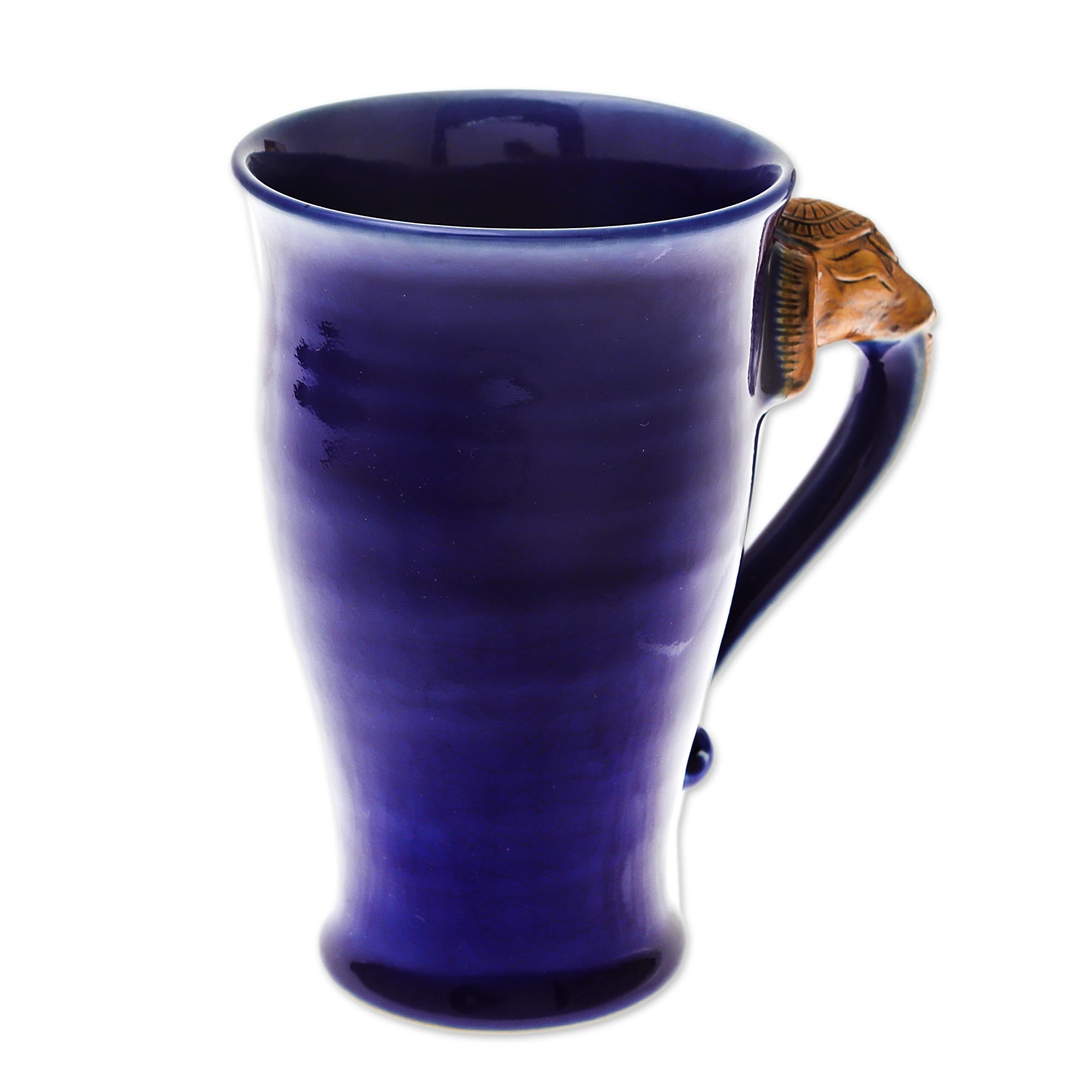 Premium Blue Thai Elephant Ceramic Mug - Handcrafted with Elephant Handle