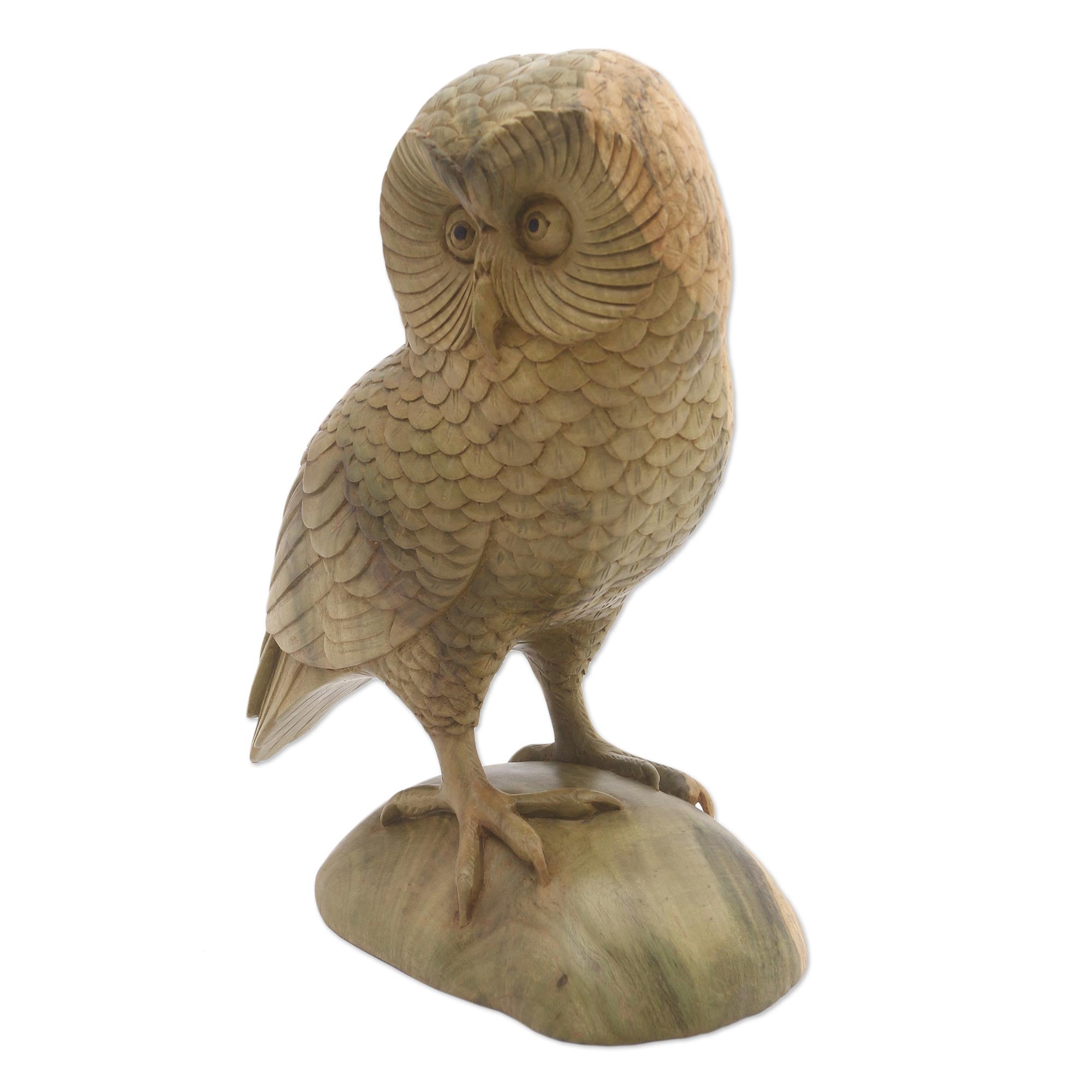 Premium Hand-Carved Hibiscus Wood Owl Sculpture – Intelligent Design from Bali