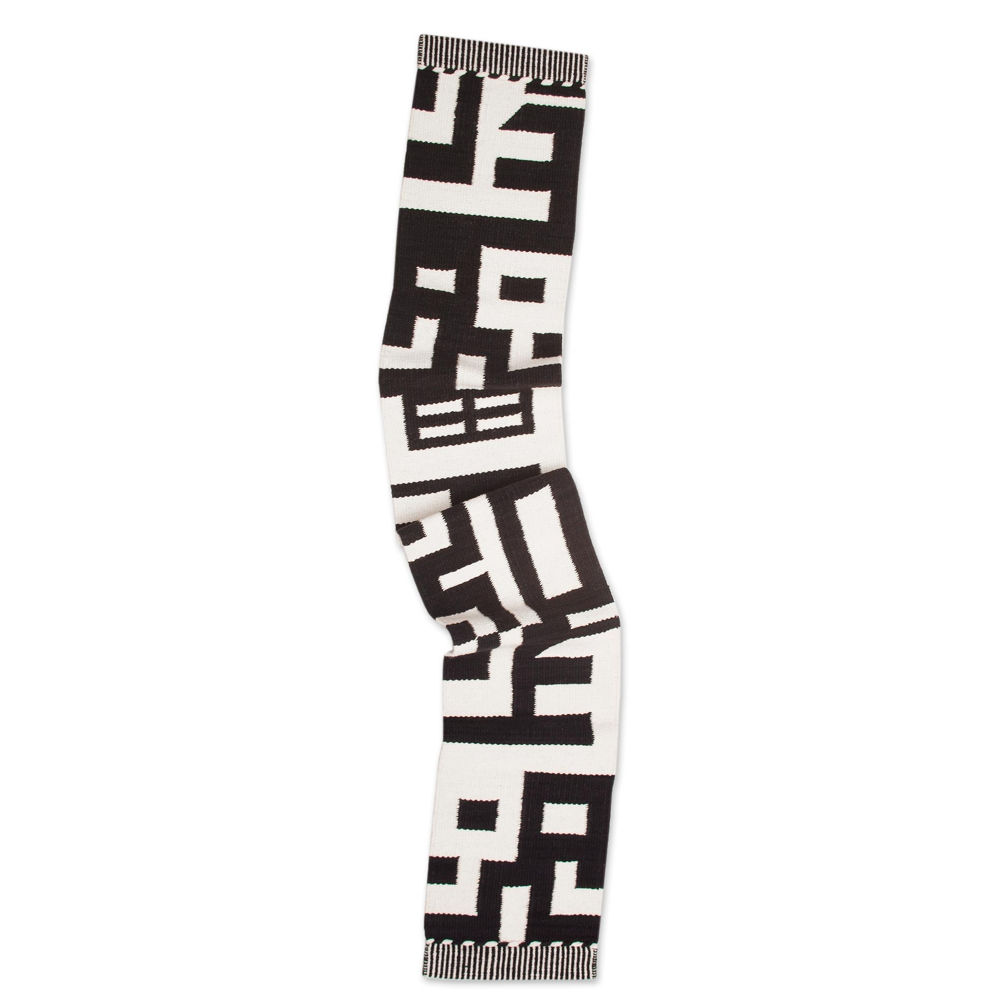 Premium Abstract Black & Alabaster Wool Table Runner – Handcrafted in Peru