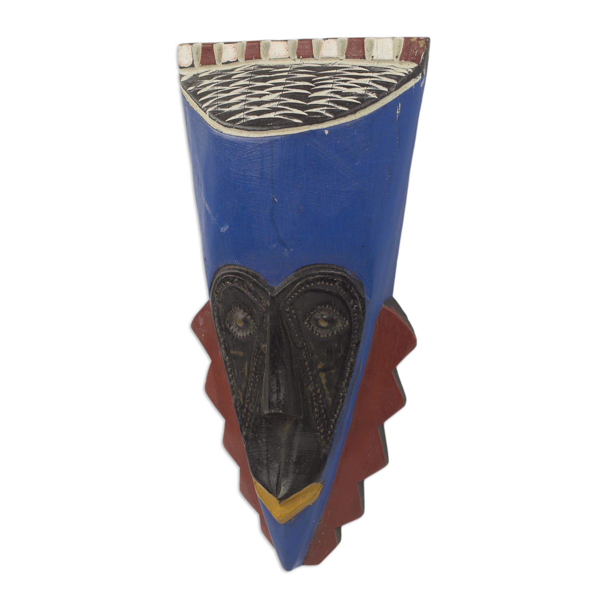 Premium Hand-Carved African Wall Mask - Harzeki, Brass Inlay Design