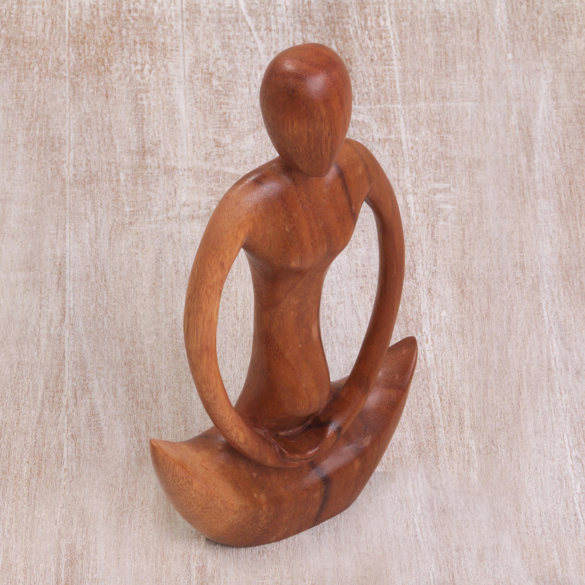 Premium Maternal Meditation Sculpture - Handcrafted Suar Wood Art from Bali