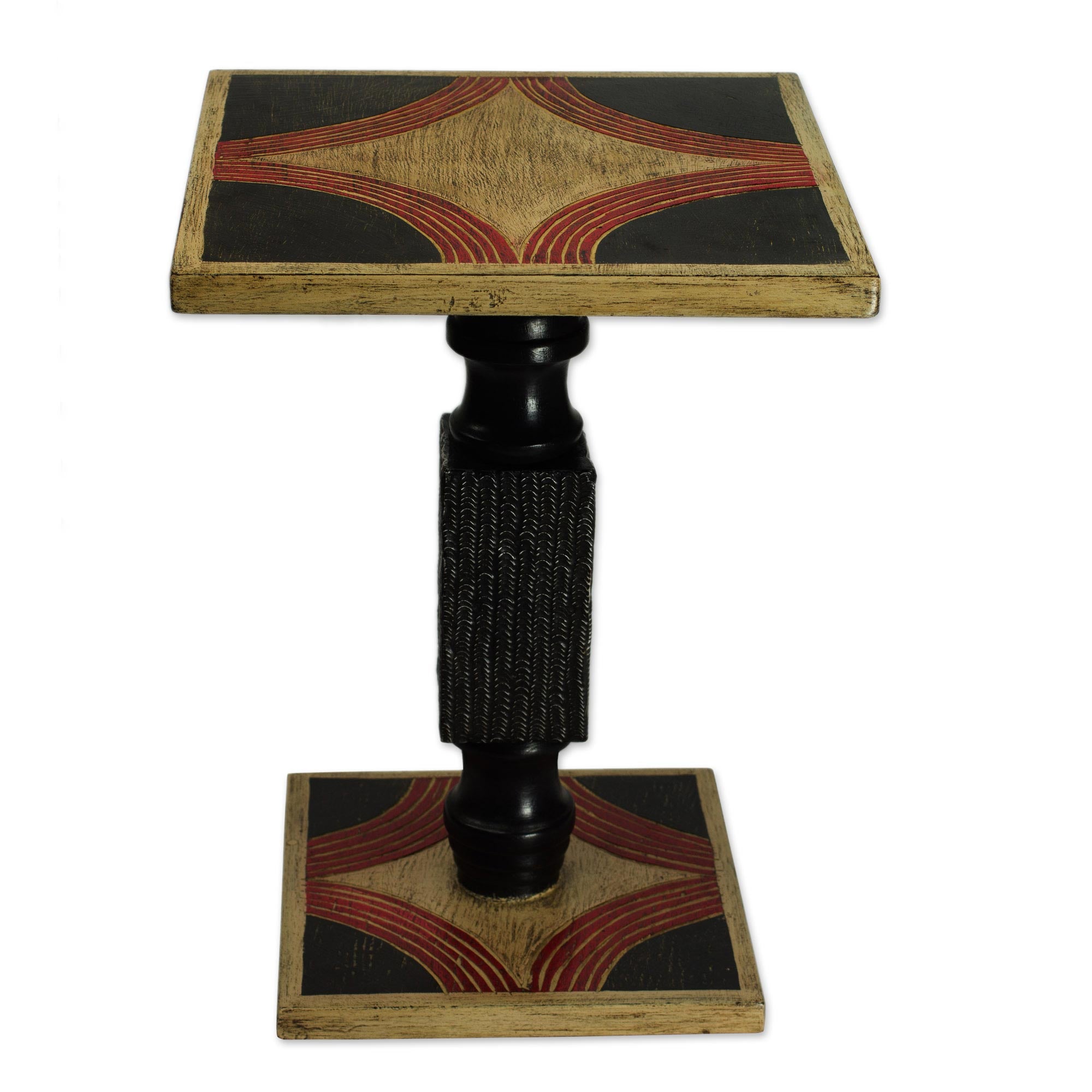 Premium Handcrafted Cedar Wood End Table - Rustic Black & Beige Design from Ghana