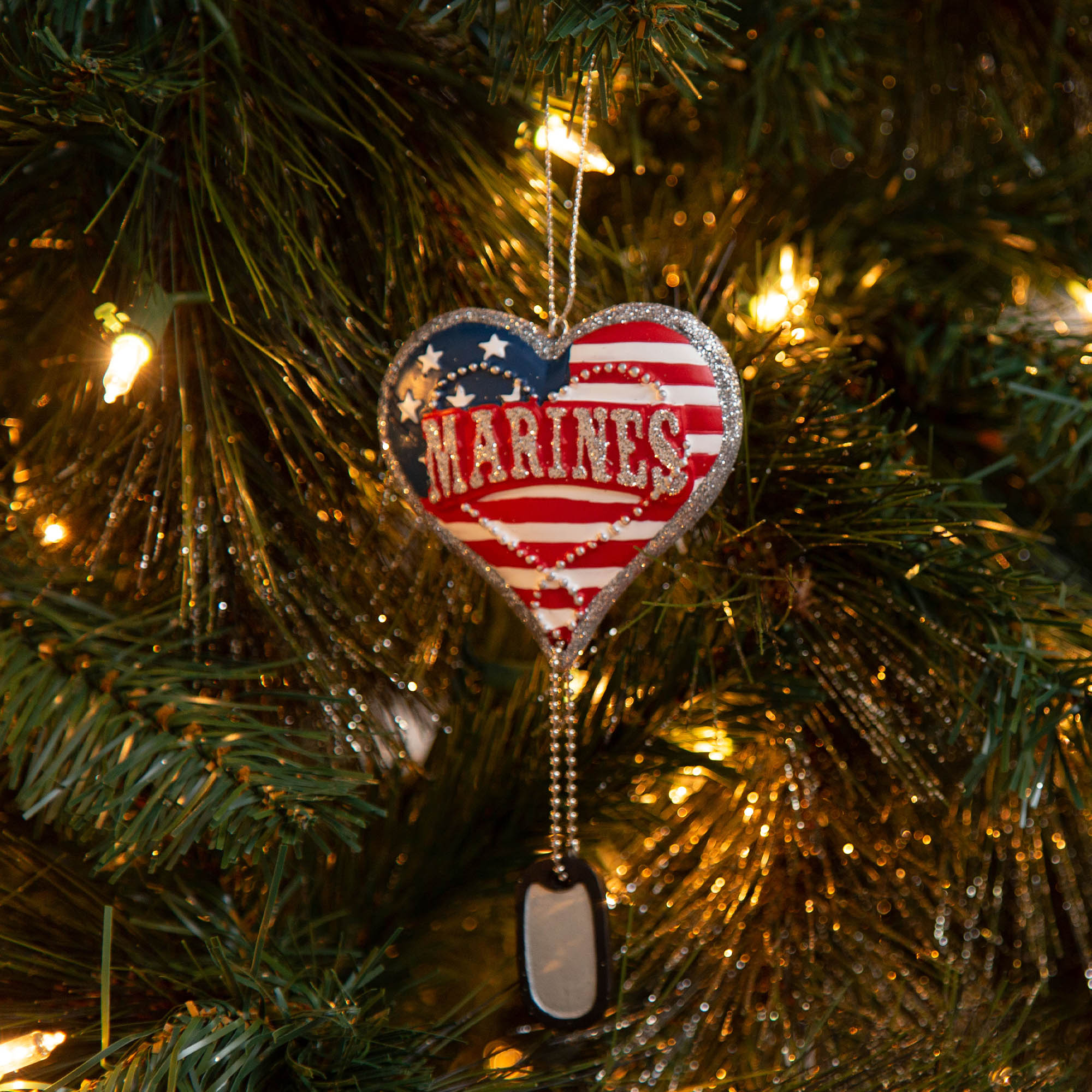 Premium Military Heart & Dog Tag Holiday Ornament