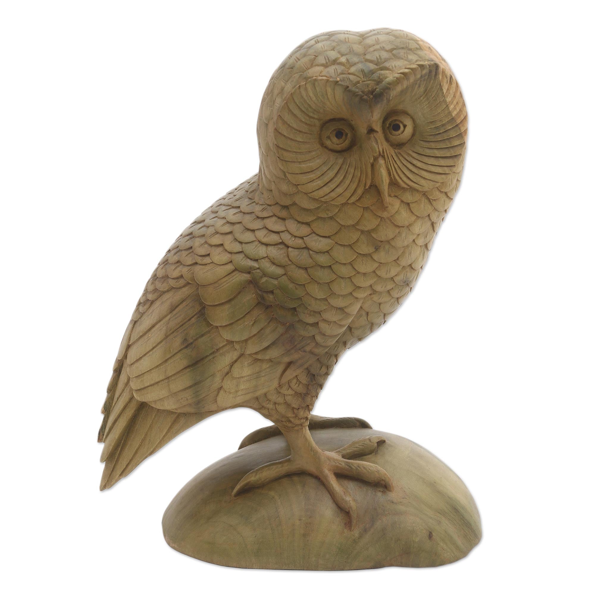 Premium Hand-Carved Hibiscus Wood Owl Sculpture – Intelligent Design from Bali