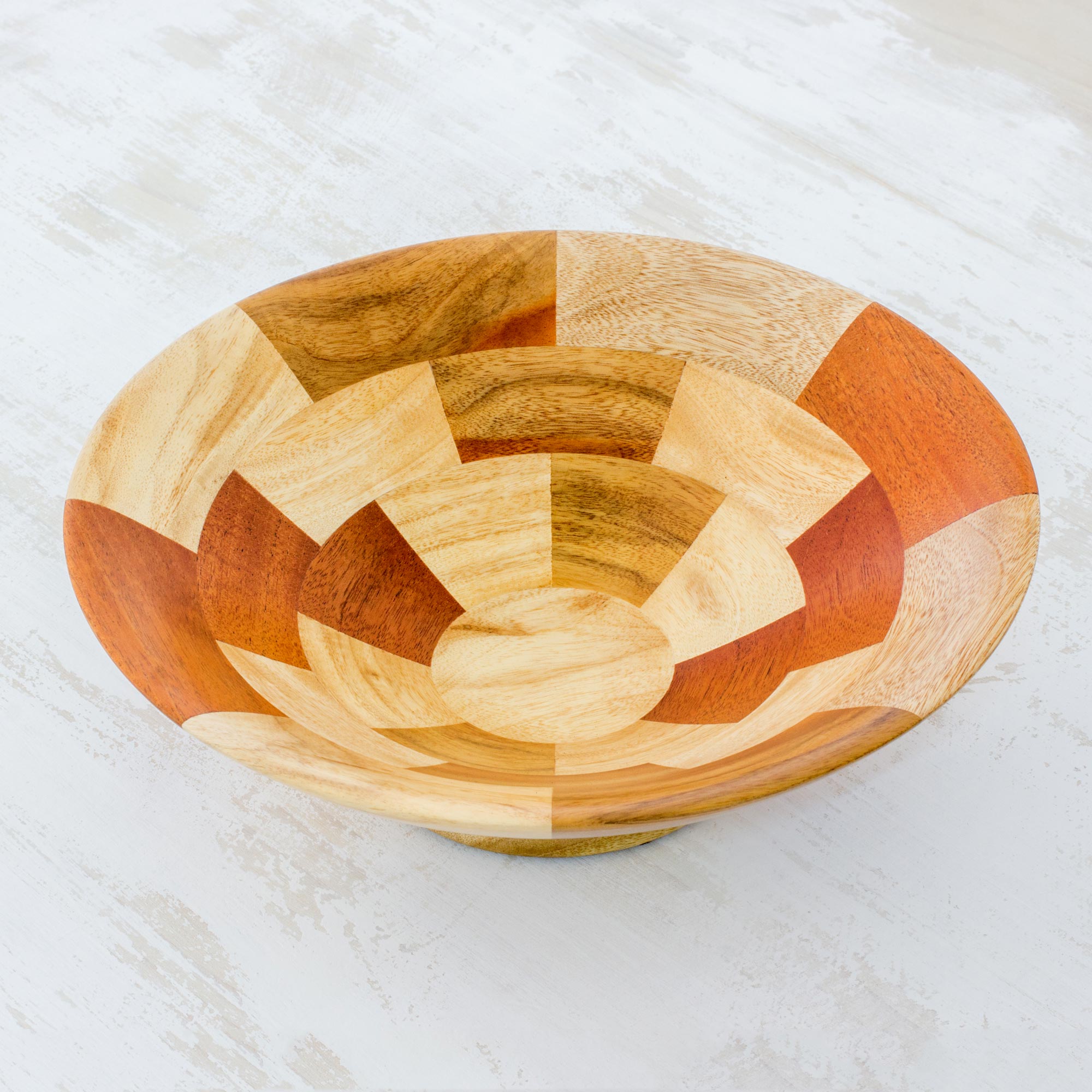 Premium Handcrafted Mahogany & Palo Blanco Wood Fruit Bowl - Inspired by Tikal Pyramids