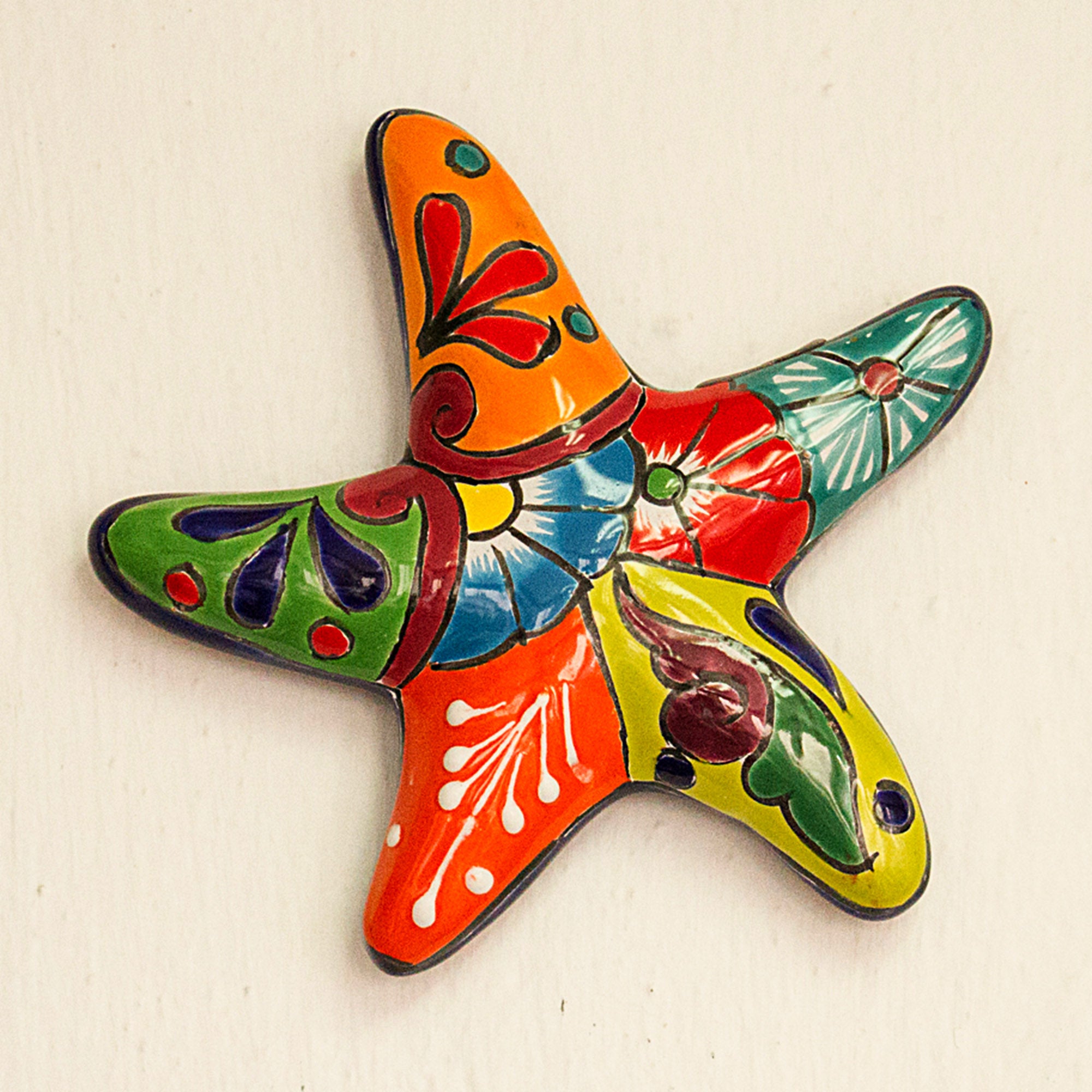 Premium Handcrafted Talavera-Style Ceramic Starfish Wall Sculpture from Mexico