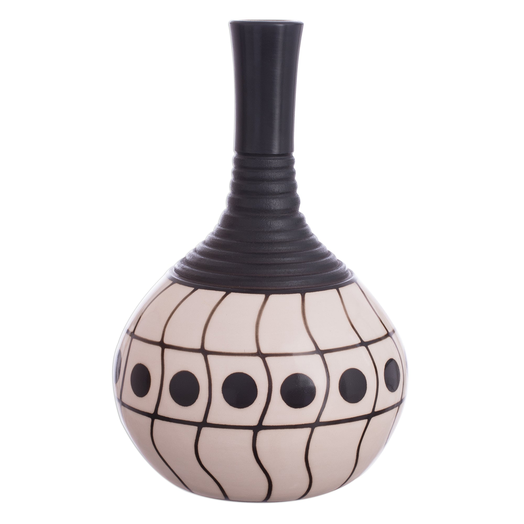 Premium Chulucanas Ceramic Vase with Wave Motif - Handcrafted in Peru