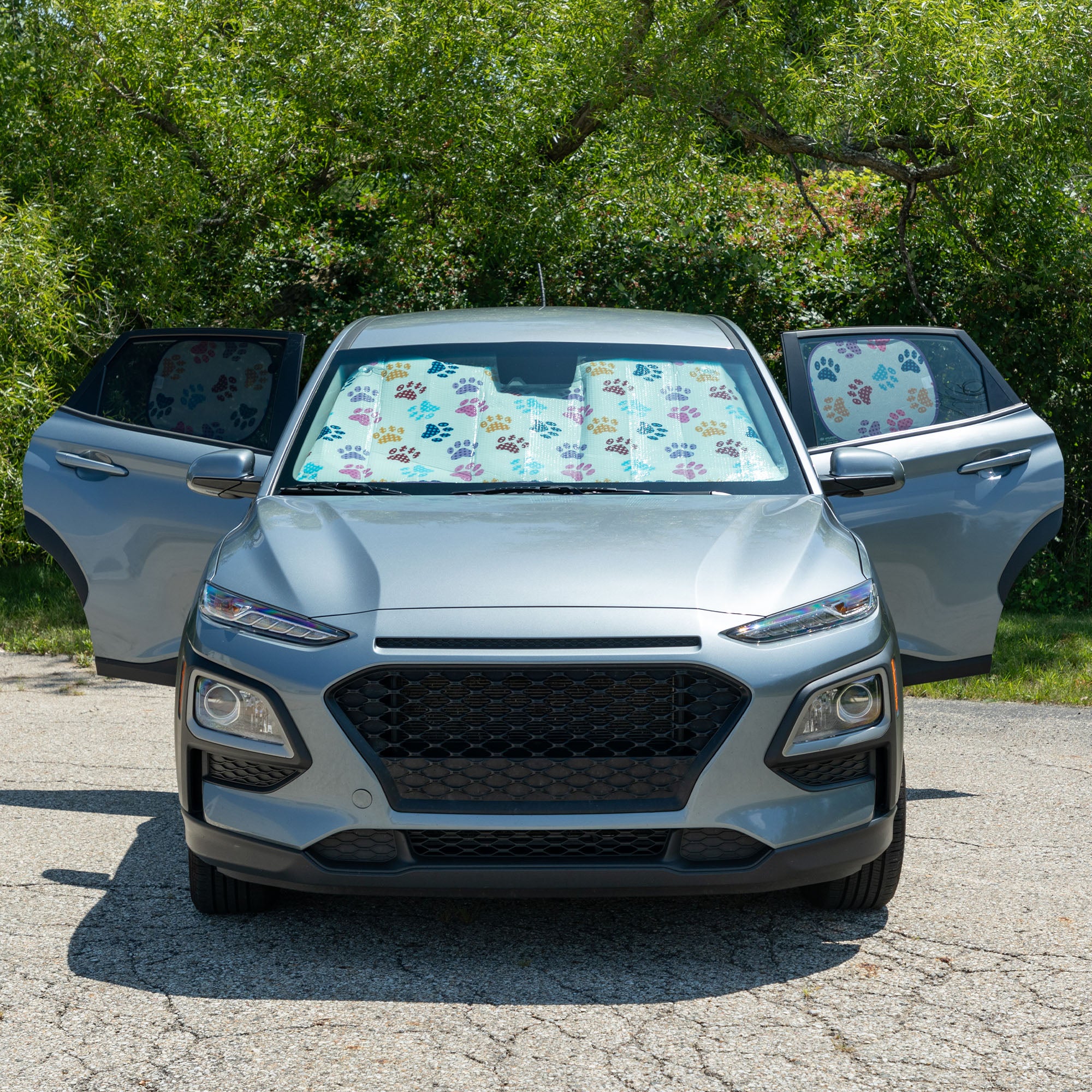 Premium Double Paw Plaid Foldable Car Sun Shade - Ultimate 3-Piece Set