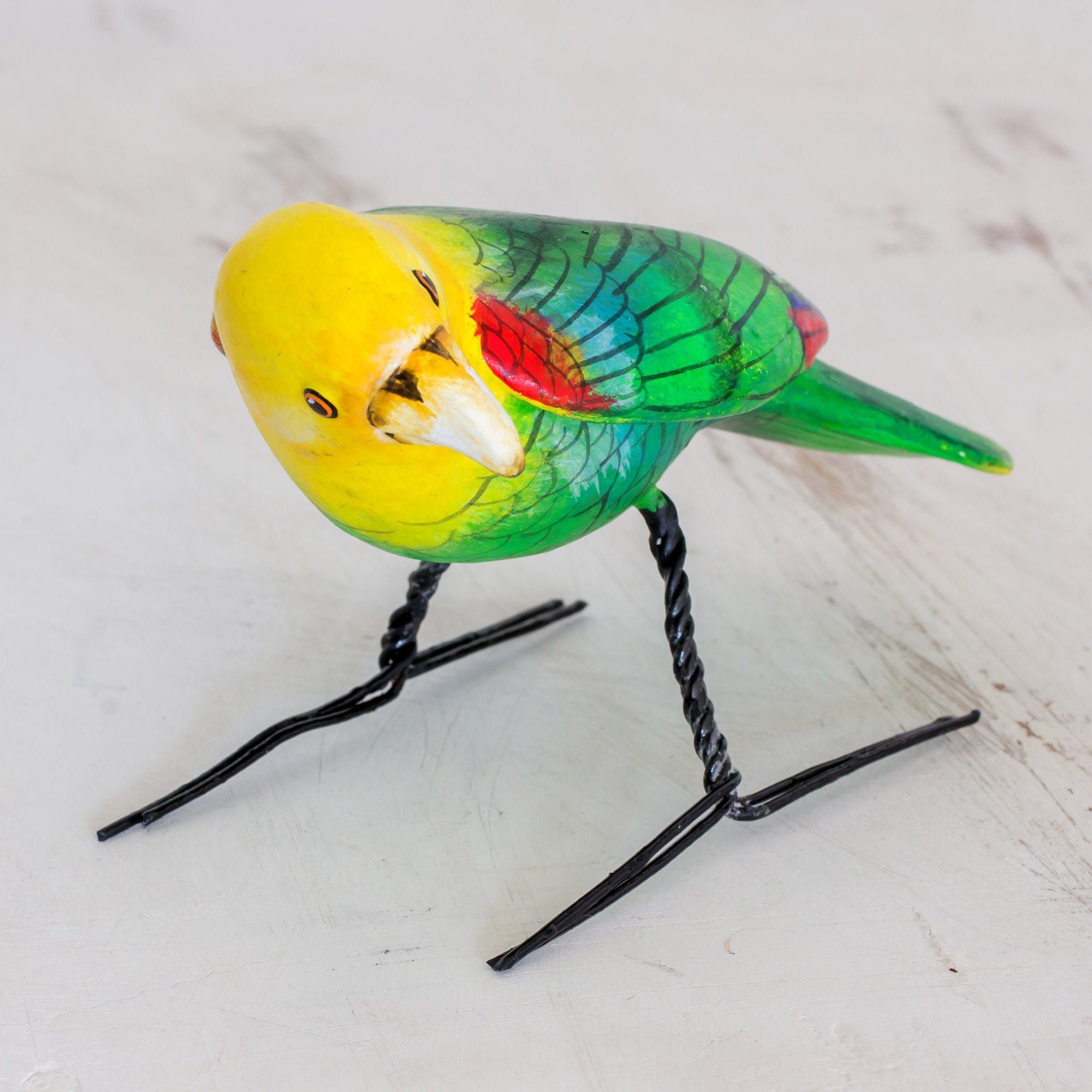 Premium Handcrafted Yellow-Headed Parrot Ceramic Figurine by Artisan Mauricio Morales