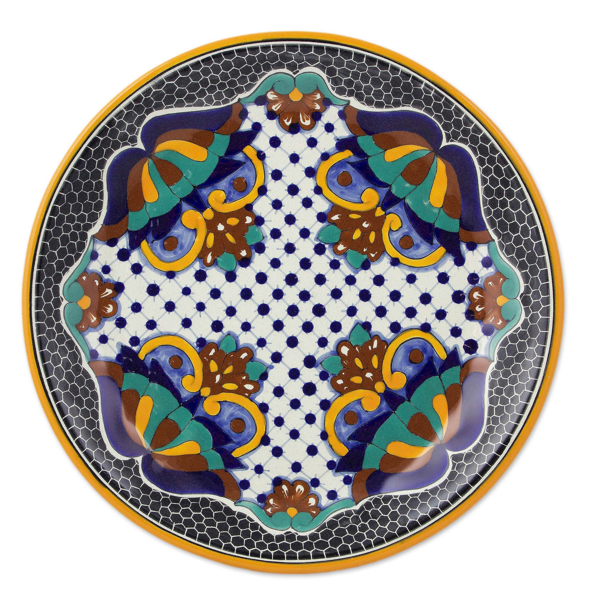 Premium Zacatlan Flowers Handcrafted Ceramic Dinner Plates - Set of 2