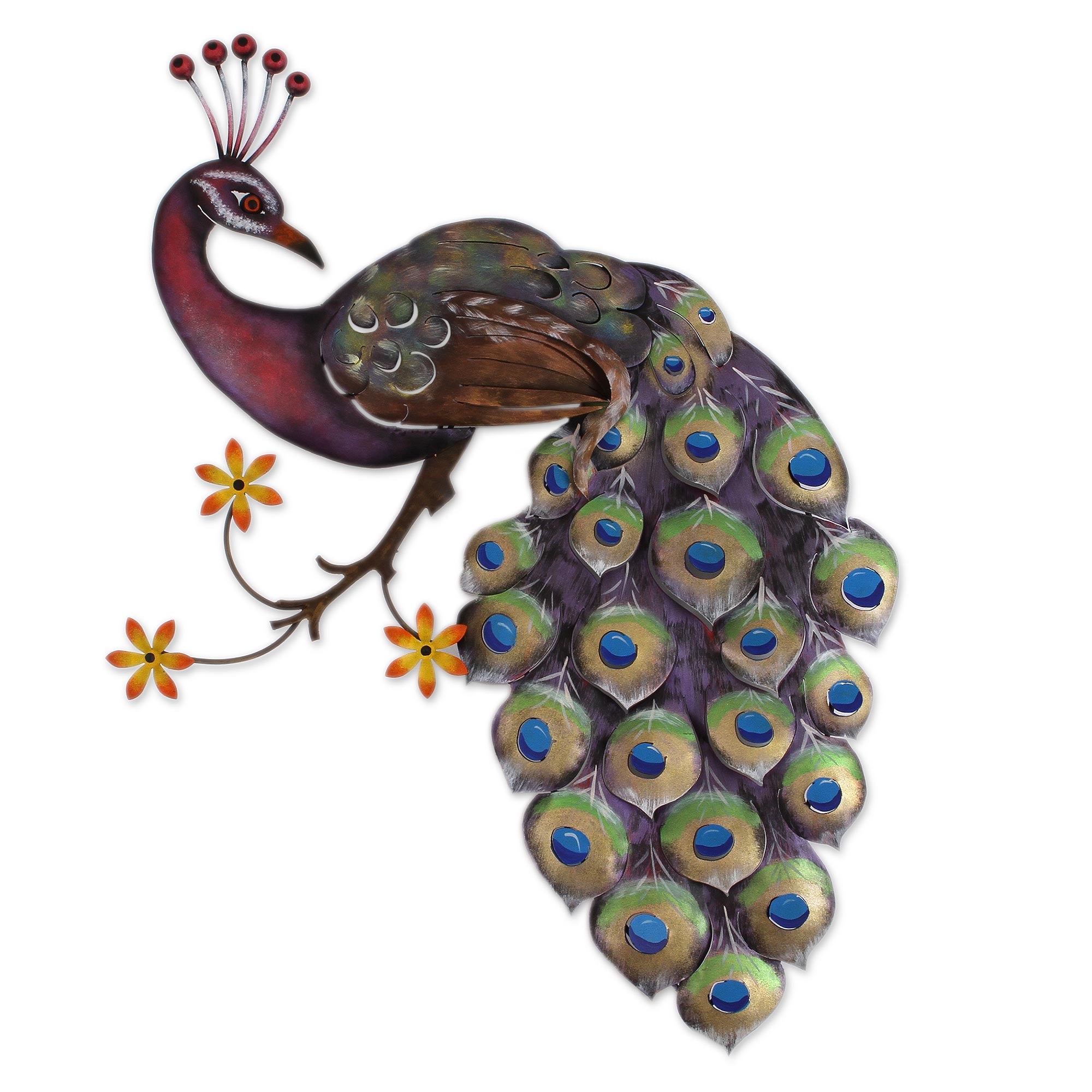 Premium Handcrafted Sunset Peacock Steel Wall Art from Mexico