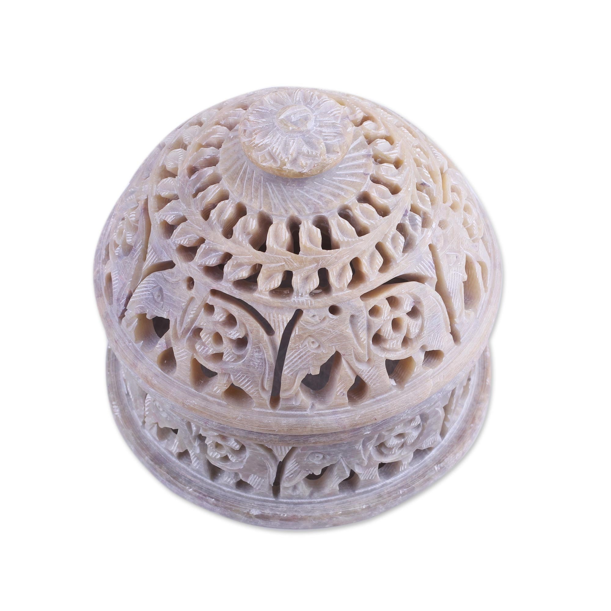 Premium Elephant-Themed Soapstone Decorative Jar - Handcrafted in India