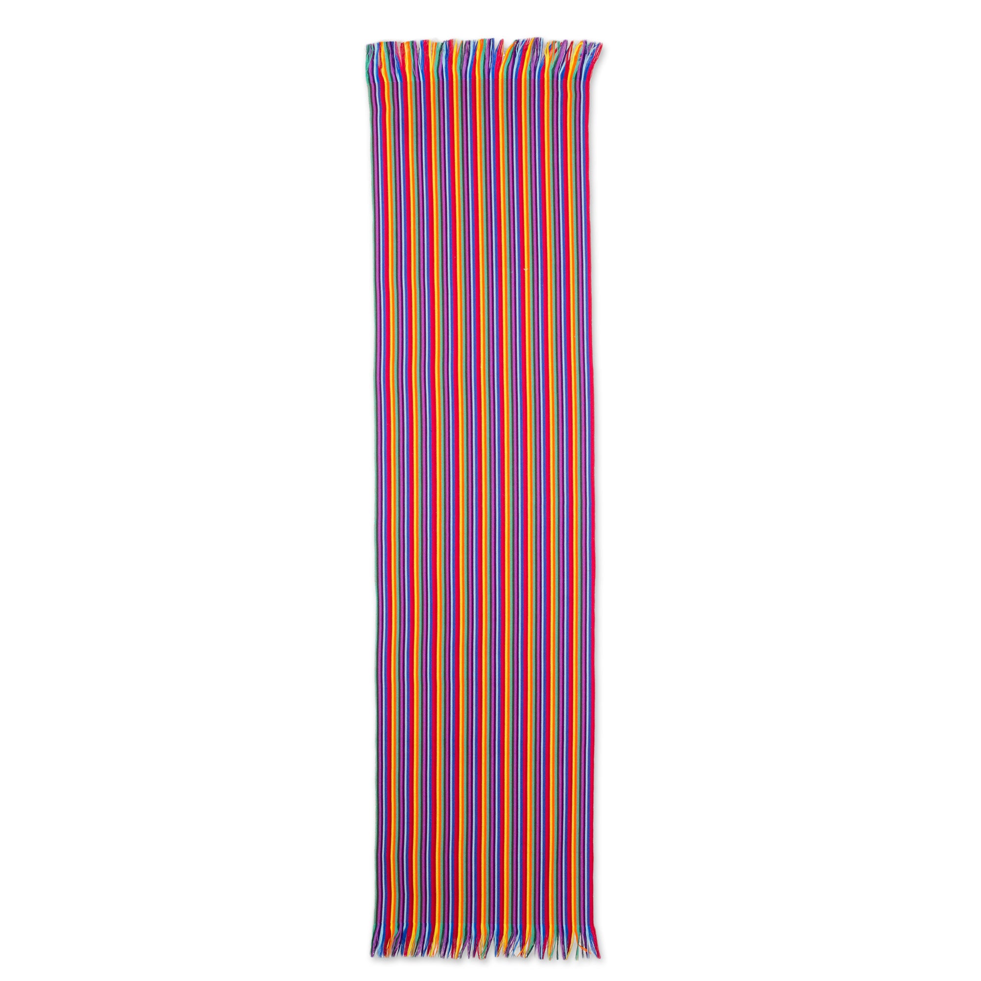 Premium Rainbow Striped Cotton Table Runner - Handwoven by Guatemalan Artisans